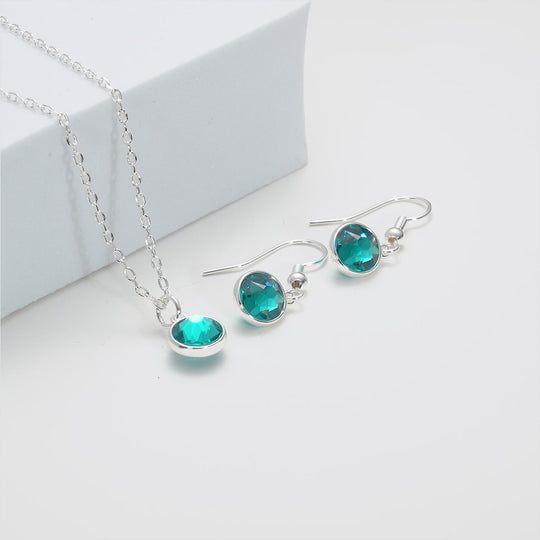 December (Blue Topaz) Birthstone Necklace & Drop Earrings Set Created with Zircondia® Crystals Video