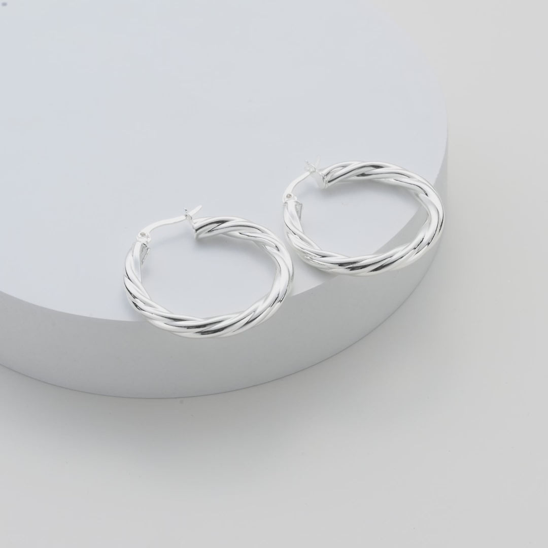 Silver Plated Thick Twisted Hoop Earrings