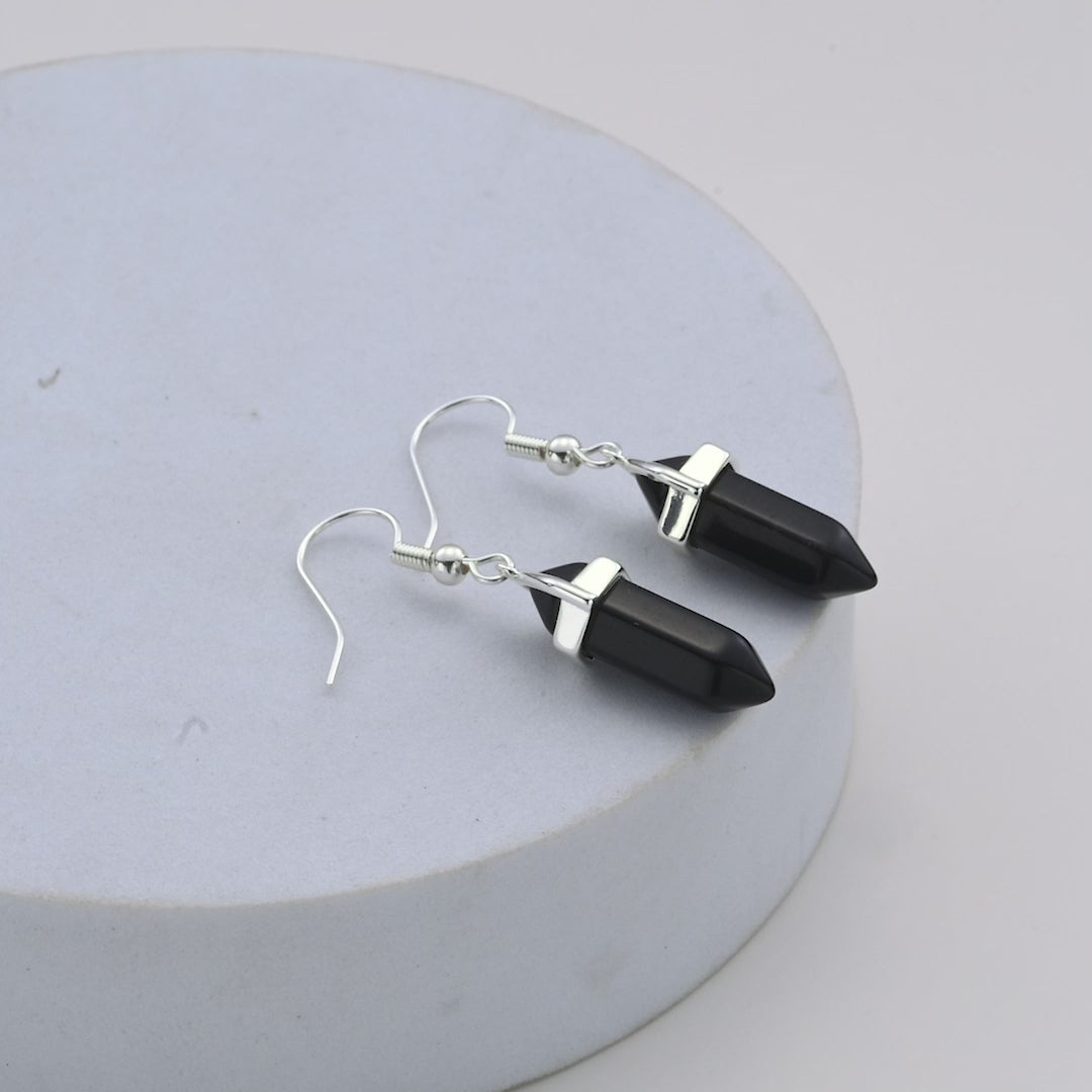 Black Onyx Gemstone Drop Earrings Video