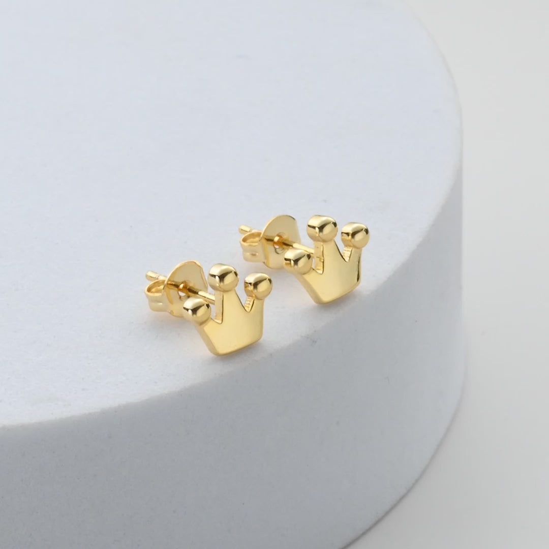 Gold Plated Crown Stud Earrings