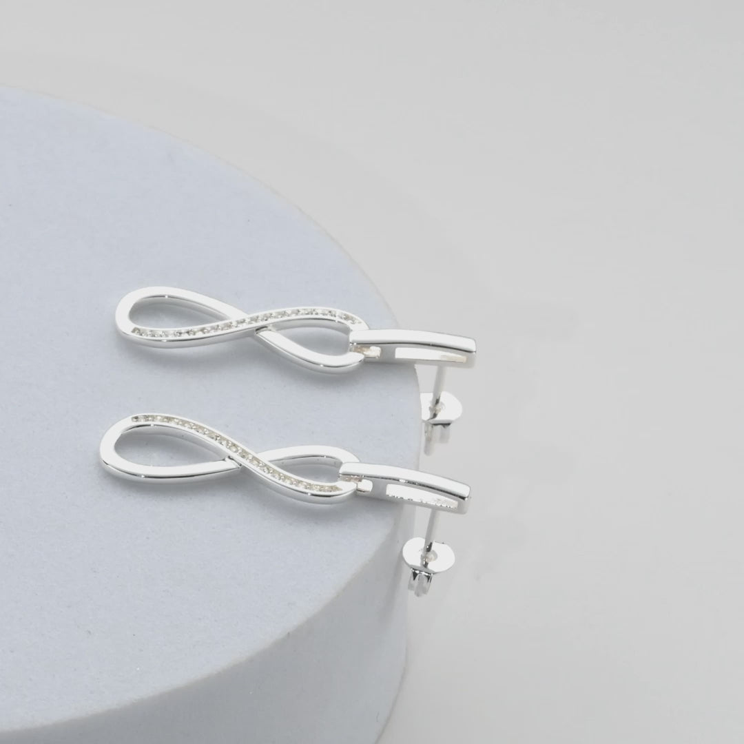 Silver Plated Infinity Drop Earrings Created with Zircondia® Crystals Video