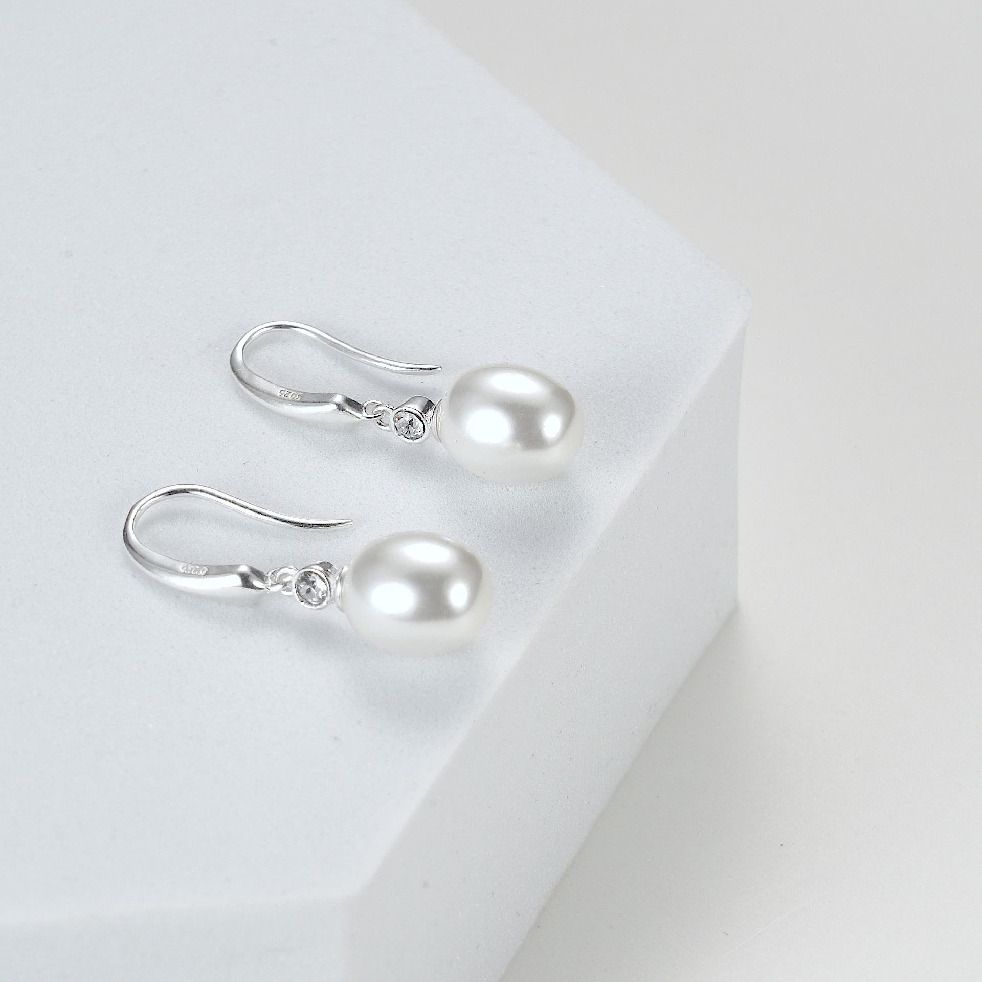 Sterling Silver White Pearl Drop Earrings Created with Zircondia® Crystals Video