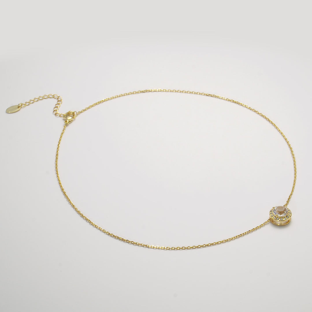 Gold Plated Halo Necklace Created with Zircondia® Crystals Video