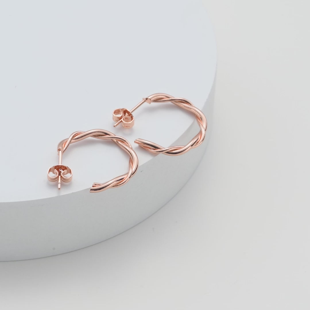 Rose Gold Plated 20mm Twisted Hoop Earrings Video