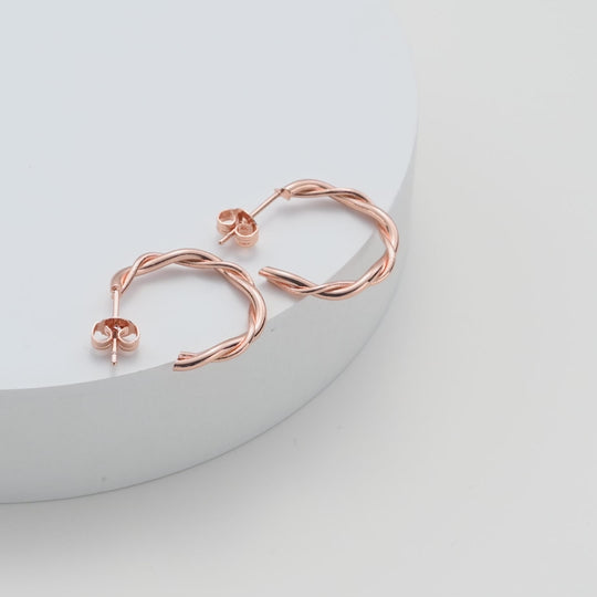 Rose Gold Plated 20mm Twisted Hoop Earrings Video