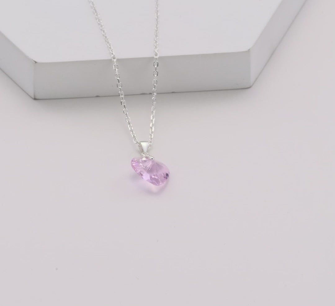 Sterling Silver Light Rose Heart Necklace Created with Zircondia® Crystals Video