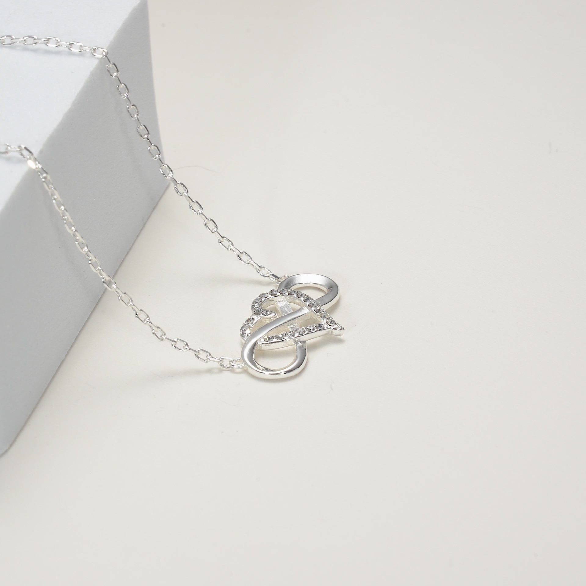 Silver Plated Infinity Heart Necklace Created with Zircondia® Crystals Video