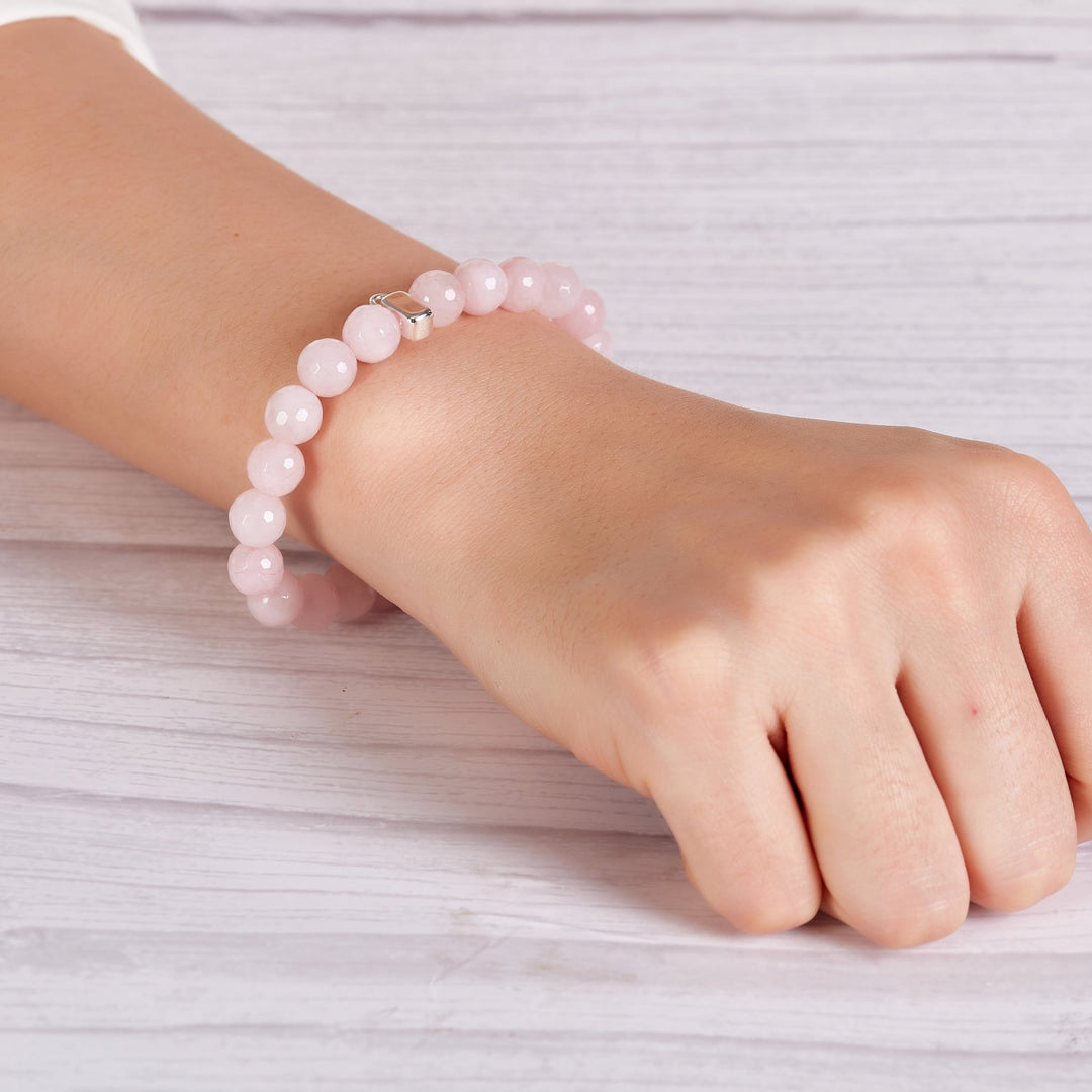 Faceted Rose Quartz Gemstone Charm Stretch Bracelet - Philip Jones Jewellery