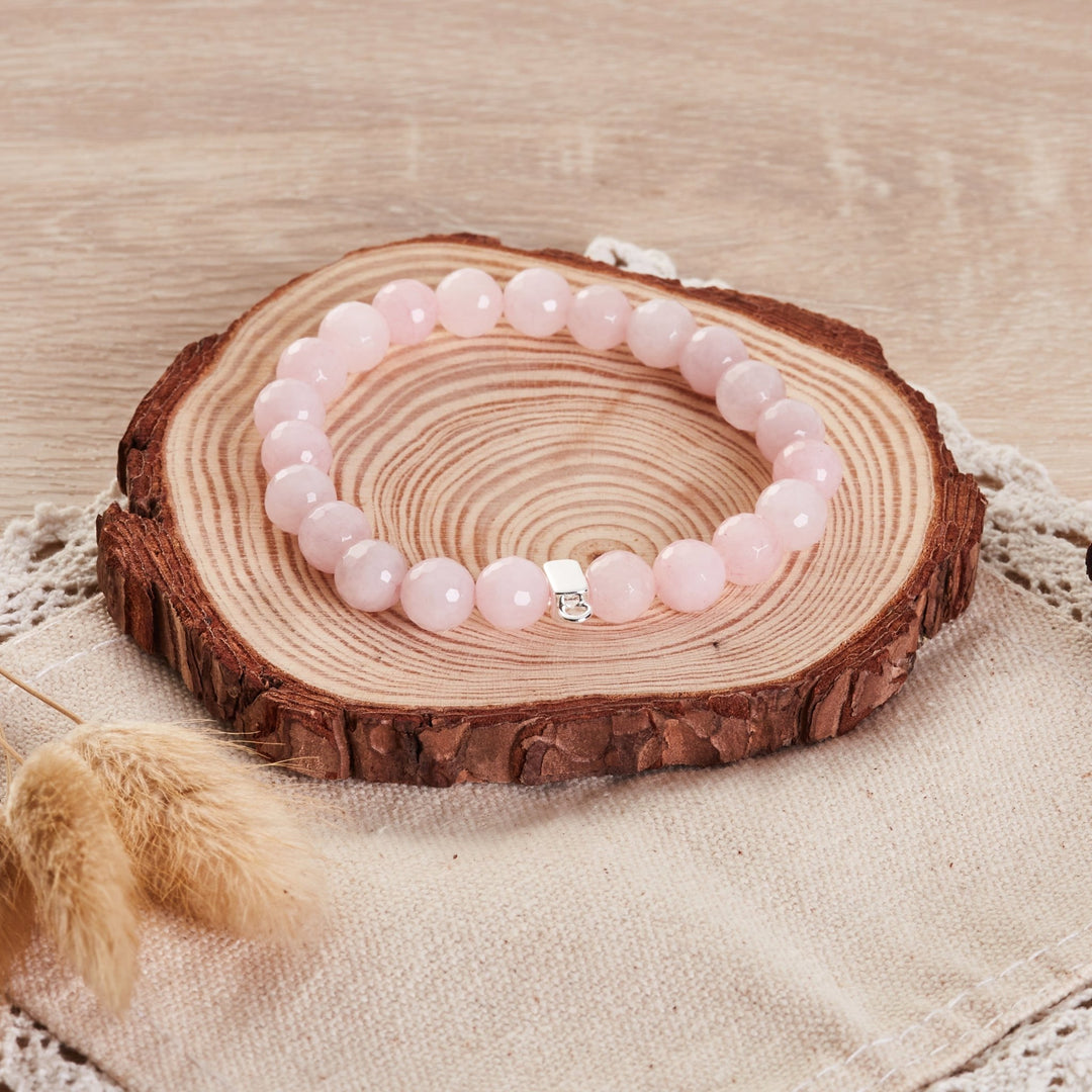 Faceted Rose Quartz Gemstone Charm Stretch Bracelet - Philip Jones Jewellery