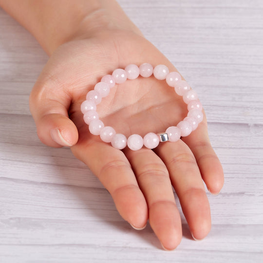 Faceted Rose Quartz Gemstone Charm Stretch Bracelet - Philip Jones Jewellery