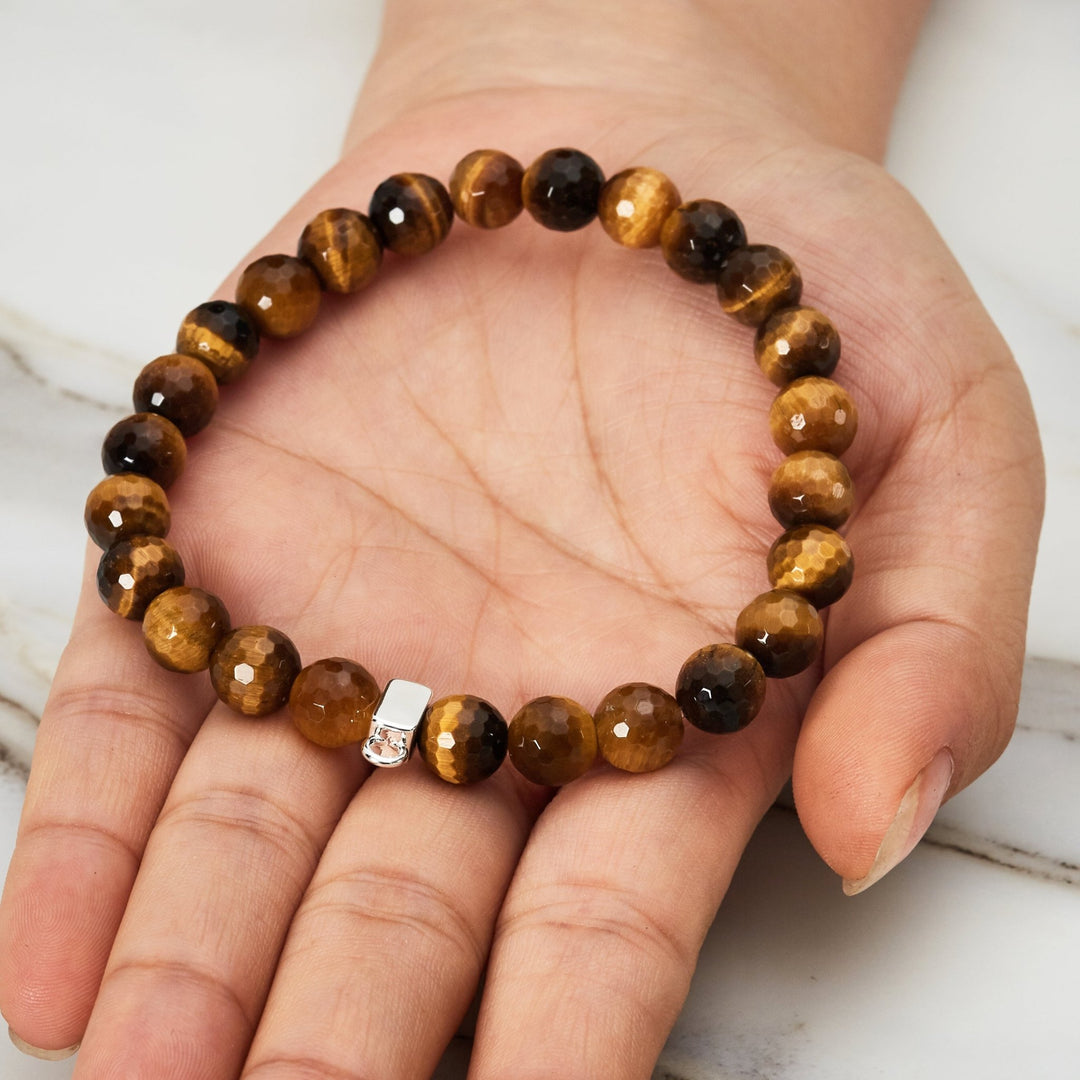 Faceted Tigers Eye Gemstone Charm Stretch Bracelet - Philip Jones Jewellery