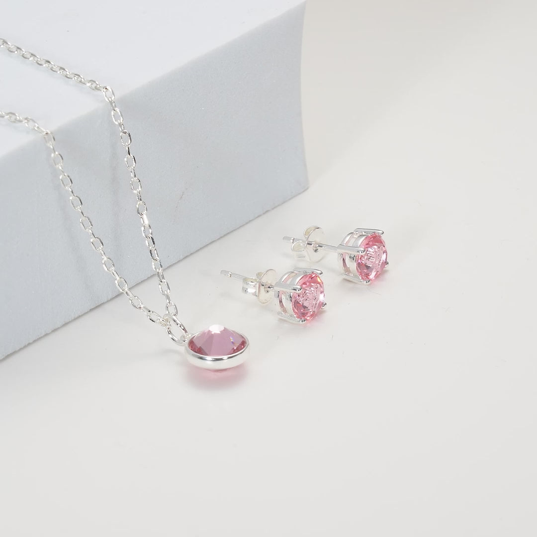 October (Tourmaline) Birthstone Necklace & Earrings Set Created with Zircondia® Crystals Video