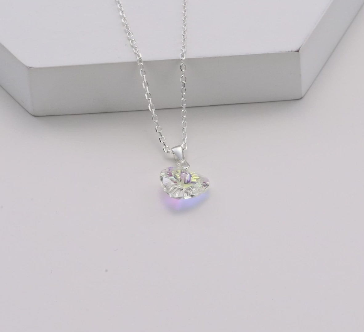 Sterling Silver Aurora Borealis Heart Necklace Created with Zircondia® Crystals Video