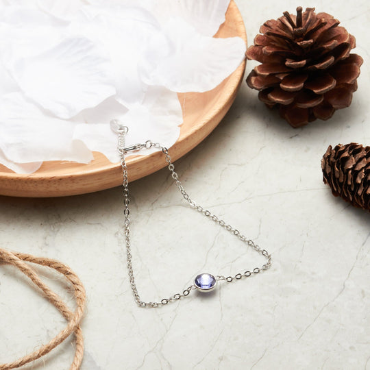 February (Amethyst) Birthstone Anklet Created with Zircondia® Crystals - Philip Jones Jewellery