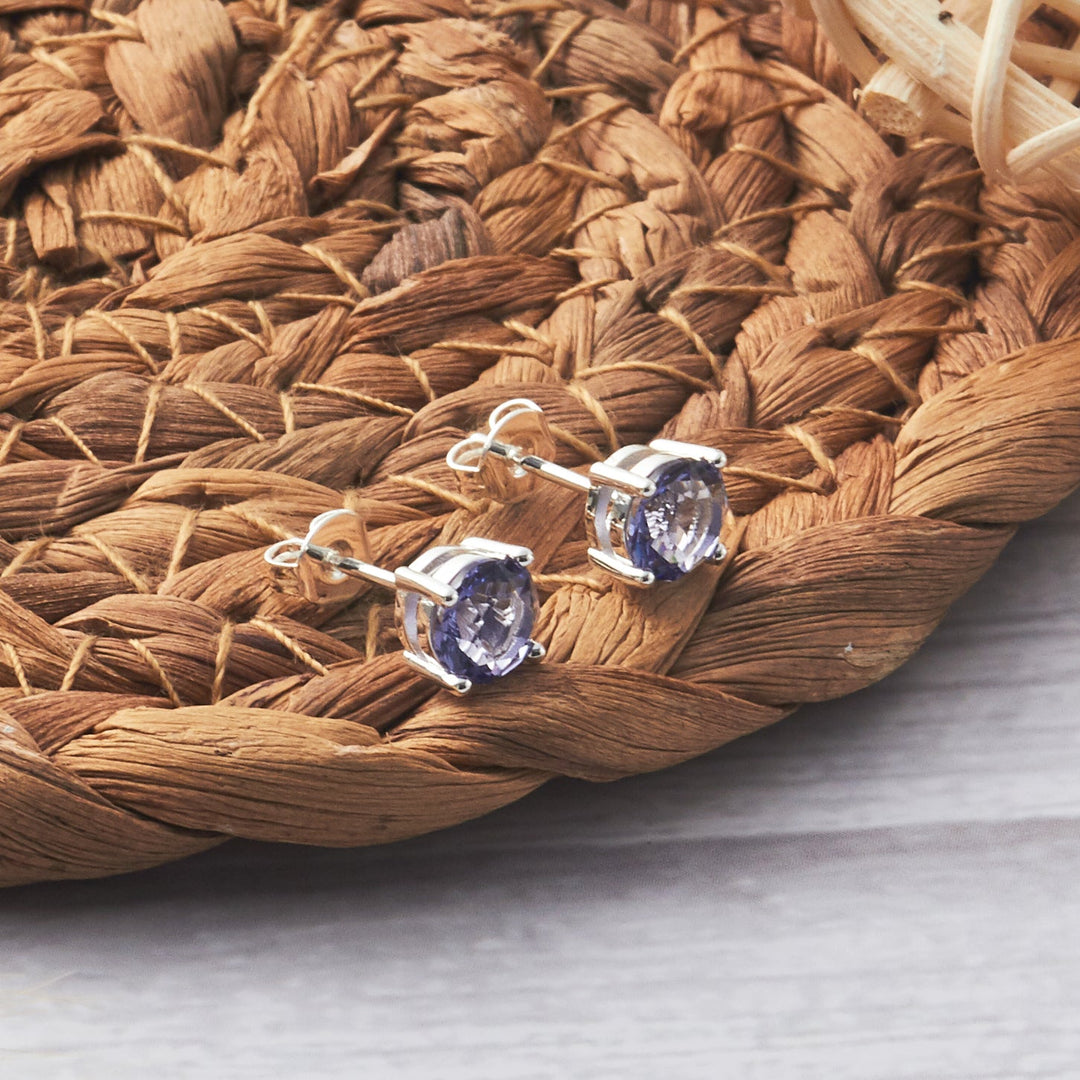 KUIING Amethyst Stud Earrings - Hypoallergenic Purple Zircon Earrings For Women & Teens