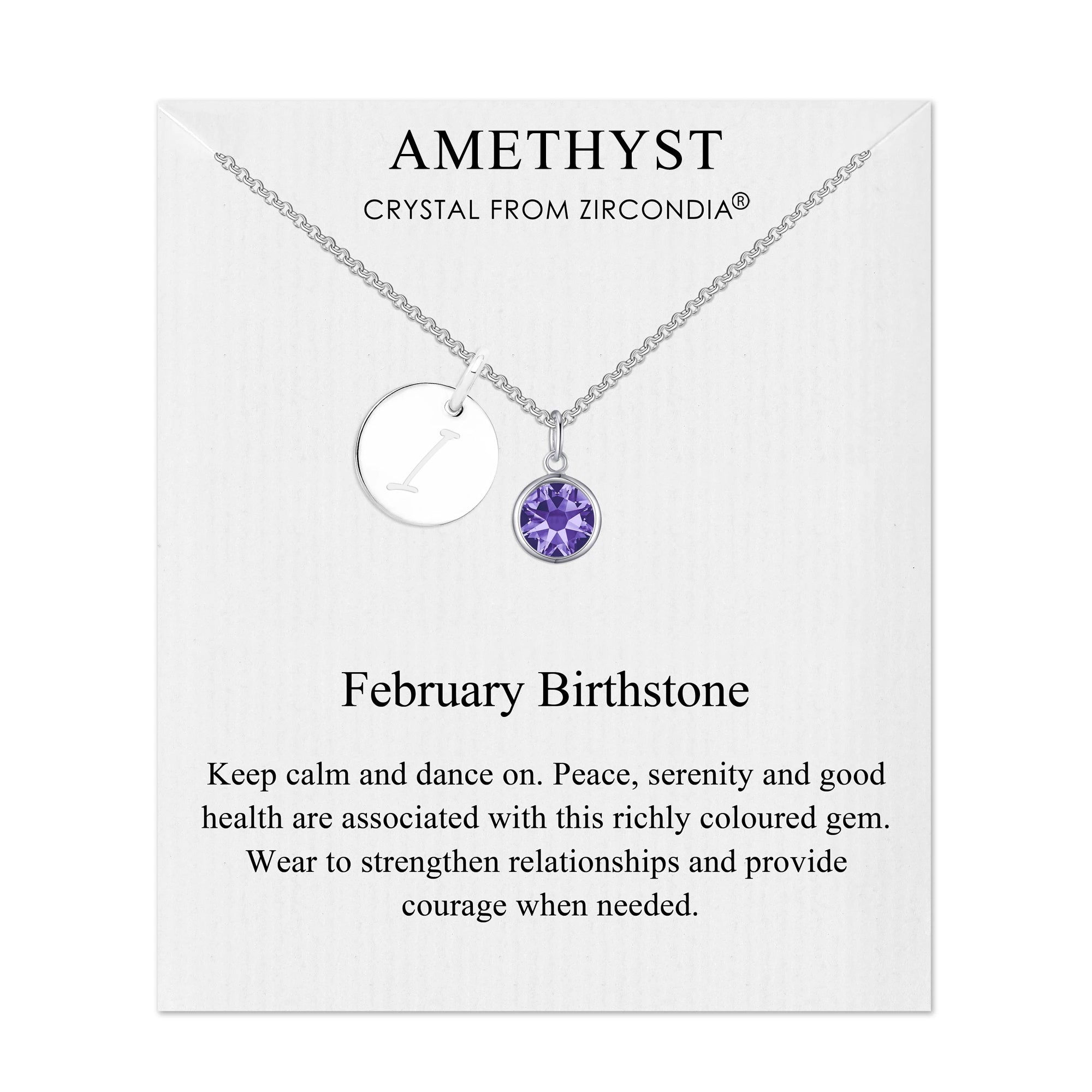 February (Amethyst) Birthstone Necklace with Initial Charm (A to Z) Created with Zircondia® Crystals - Philip Jones Jewellery