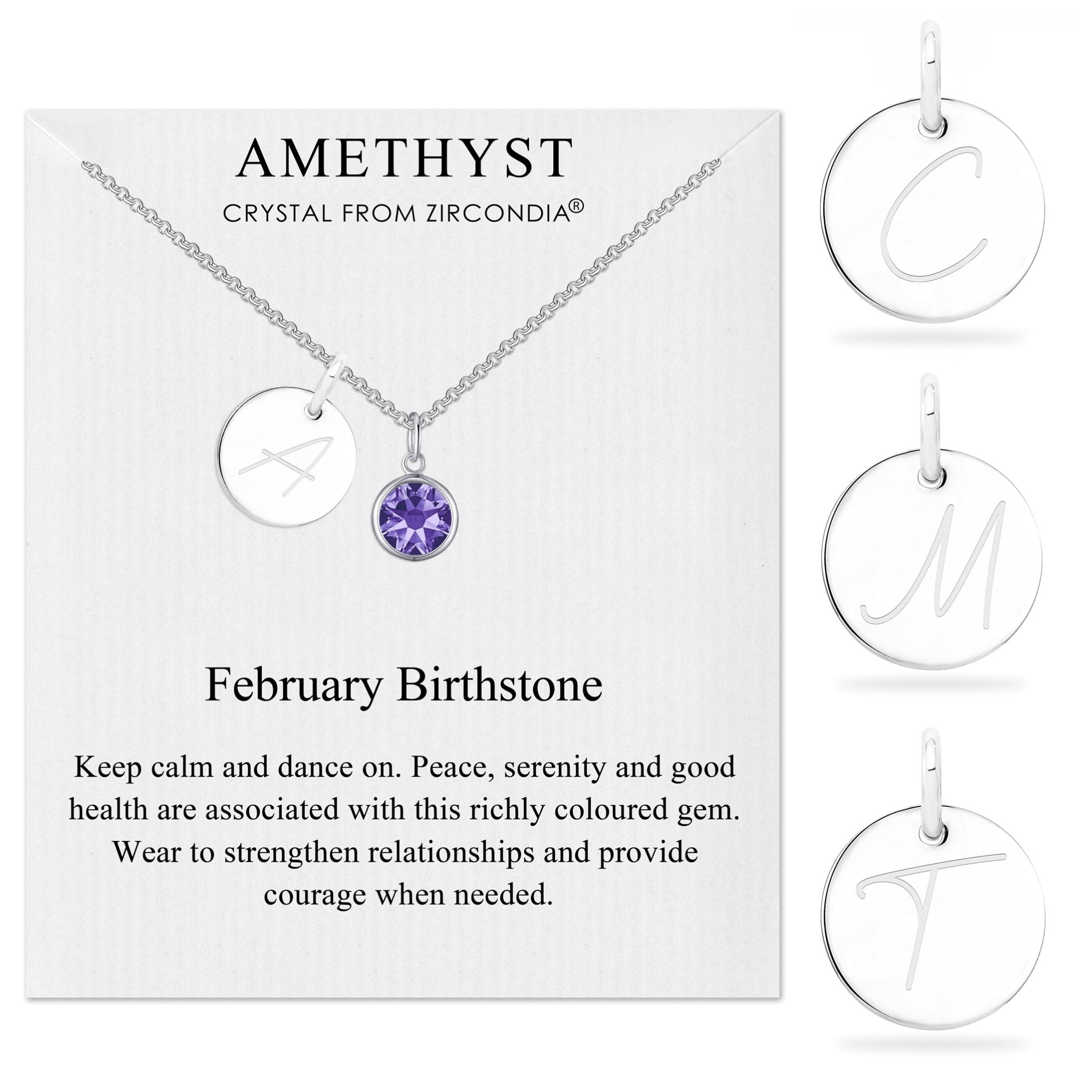 February (Amethyst) Birthstone Necklace with Initial Charm (A to Z) Created with Zircondia® Crystals - Philip Jones Jewellery