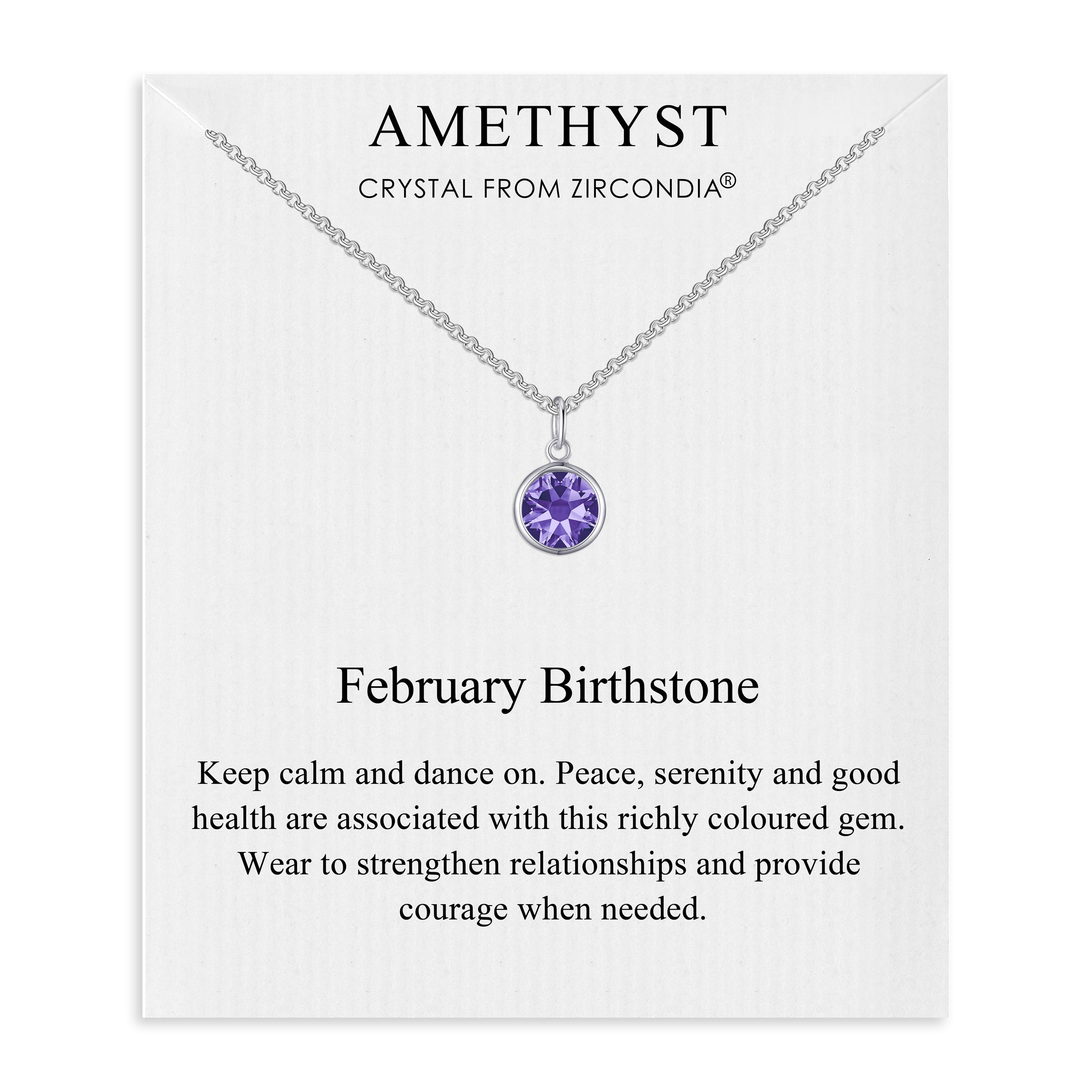 February (Amethyst) Birthstone Necklace Created with Zircondia® Crystals by Philip Jones Jewellery