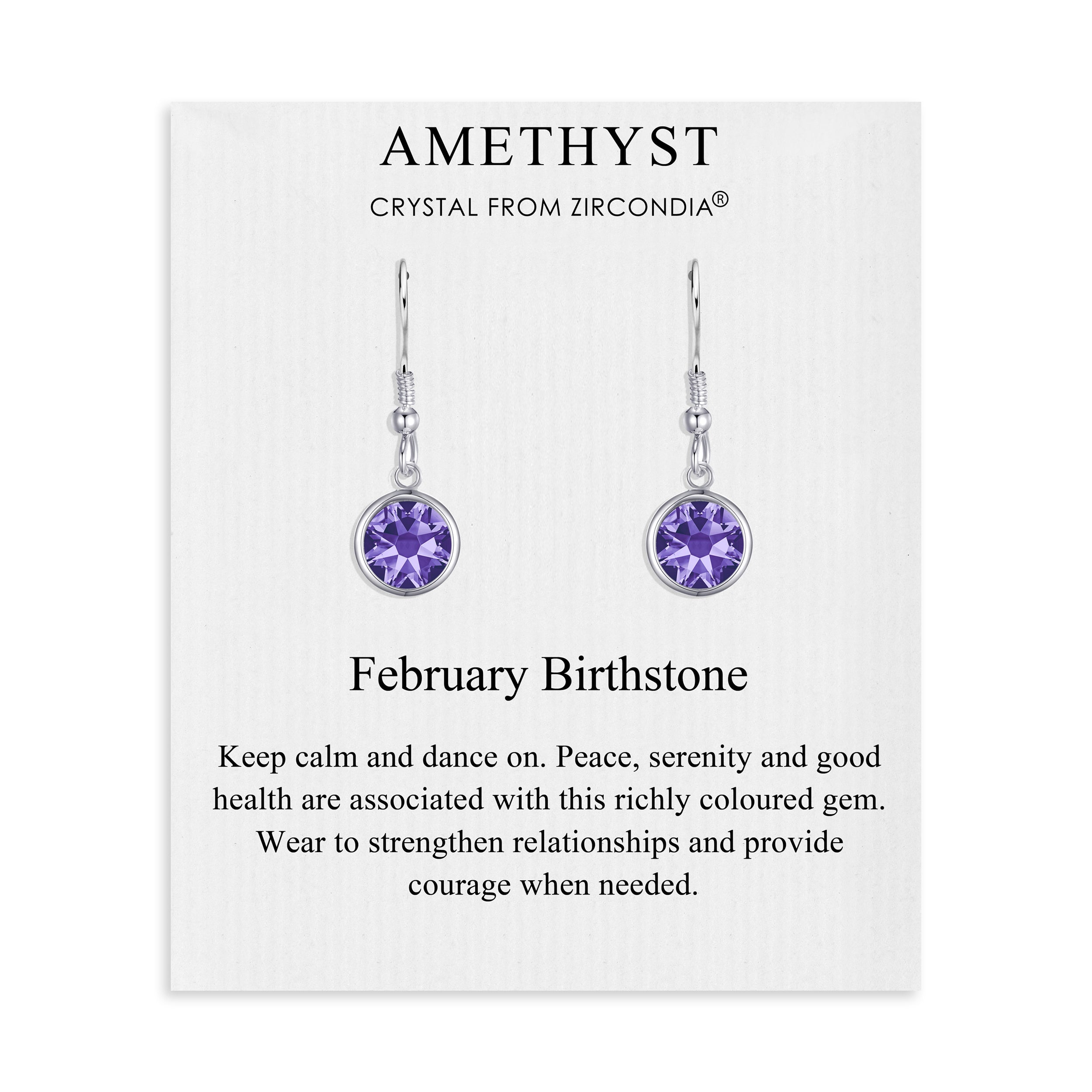 February Birthstone Drop Earrings Created with Amethyst Zircondia® Crystals by Philip Jones Jewellery