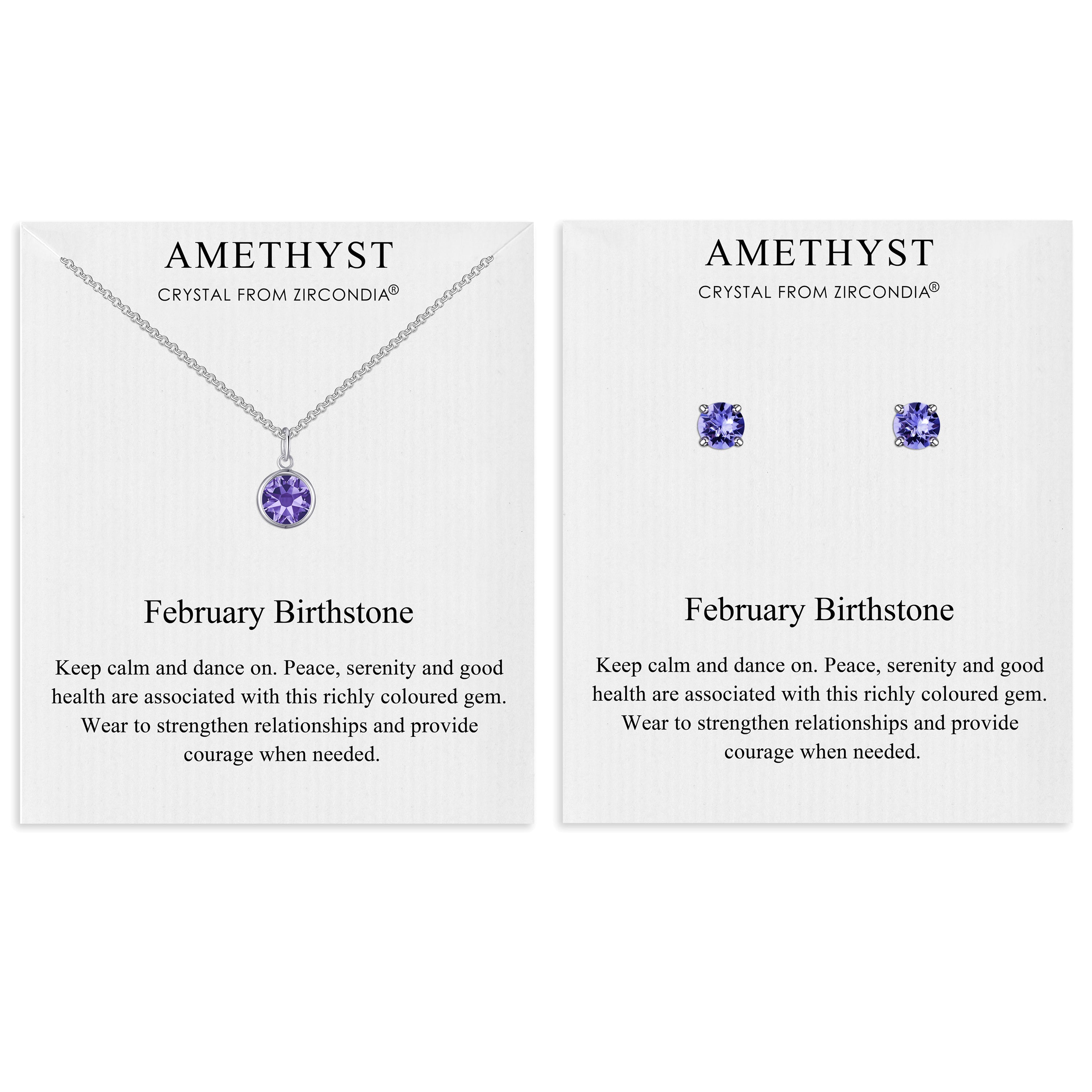 February (Amethyst) Birthstone Necklace & Earrings Set Created with Zircondia® Crystals by Philip Jones Jewellery