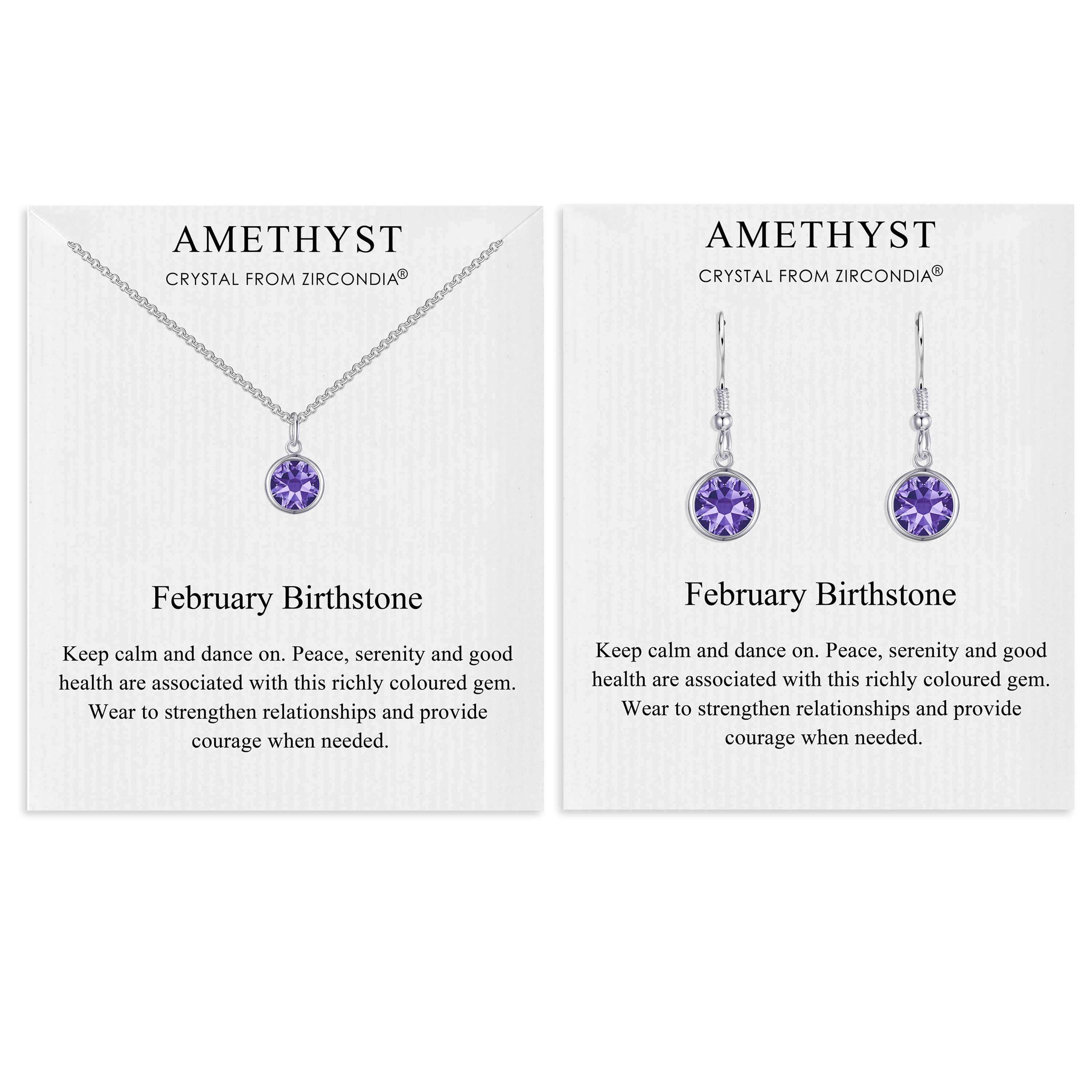 February (Amethyst) Birthstone Necklace & Drop Earrings Set Created with Zircondia® Crystals by Philip Jones Jewellery