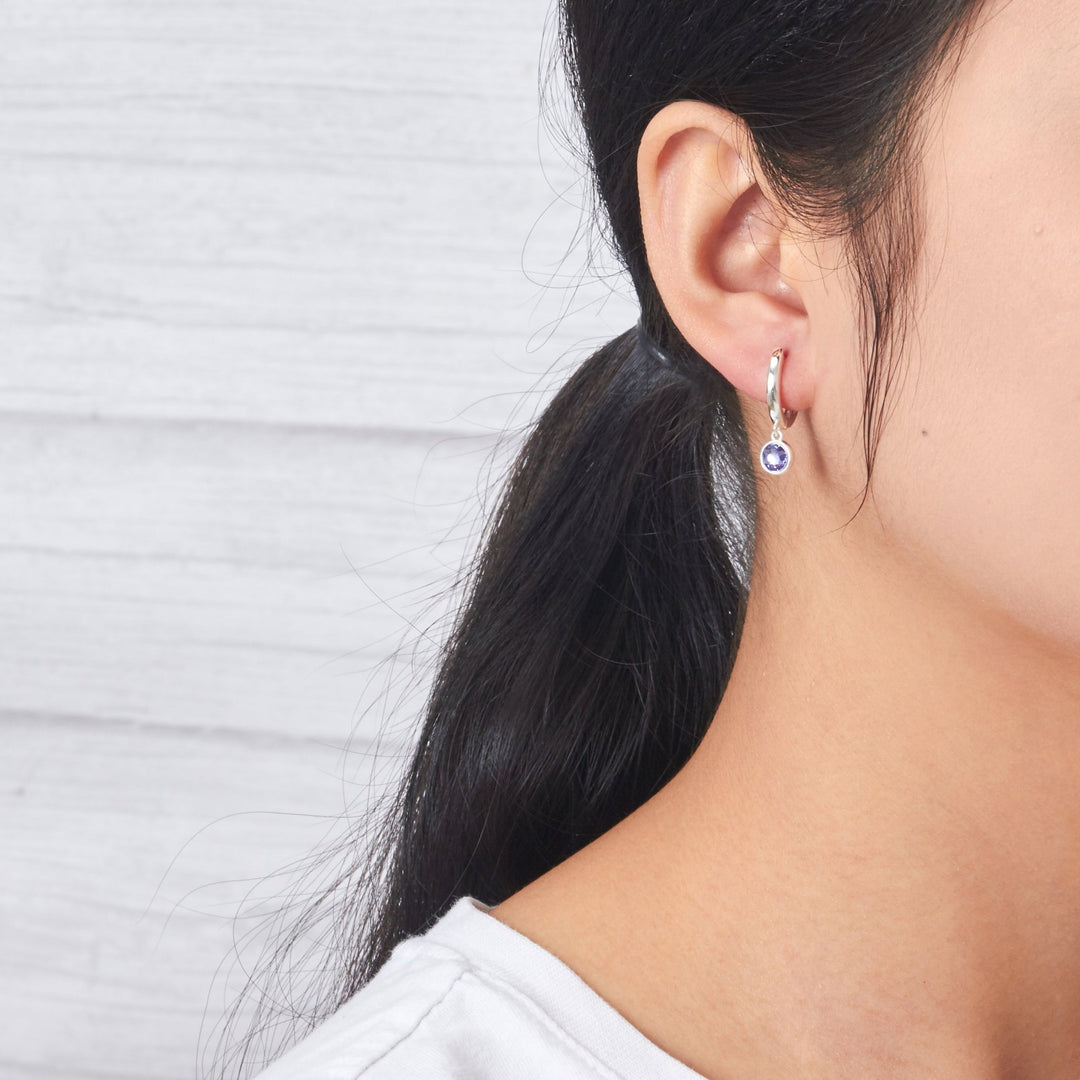 February Birthstone Hoop Earrings Created with Amethyst Zircondia® Crystals - Philip Jones Jewellery
