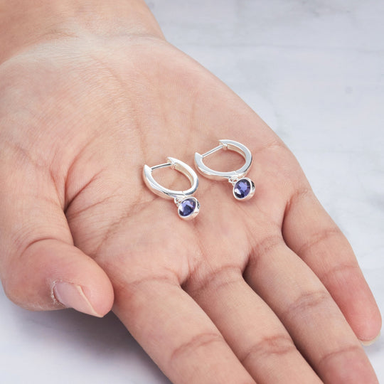 February Birthstone Hoop Earrings Created with Amethyst Zircondia® Crystals - Philip Jones Jewellery