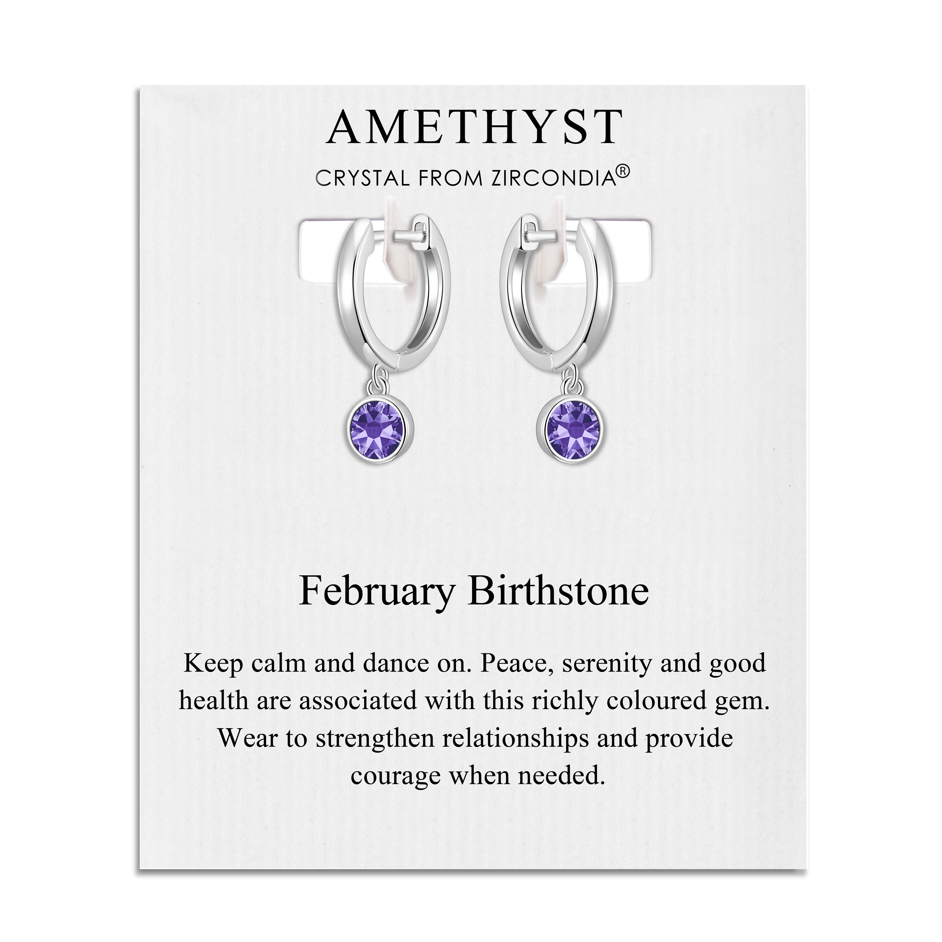 February Birthstone Hoop Earrings Created with Amethyst Zircondia® Crystals by Philip Jones Jewellery