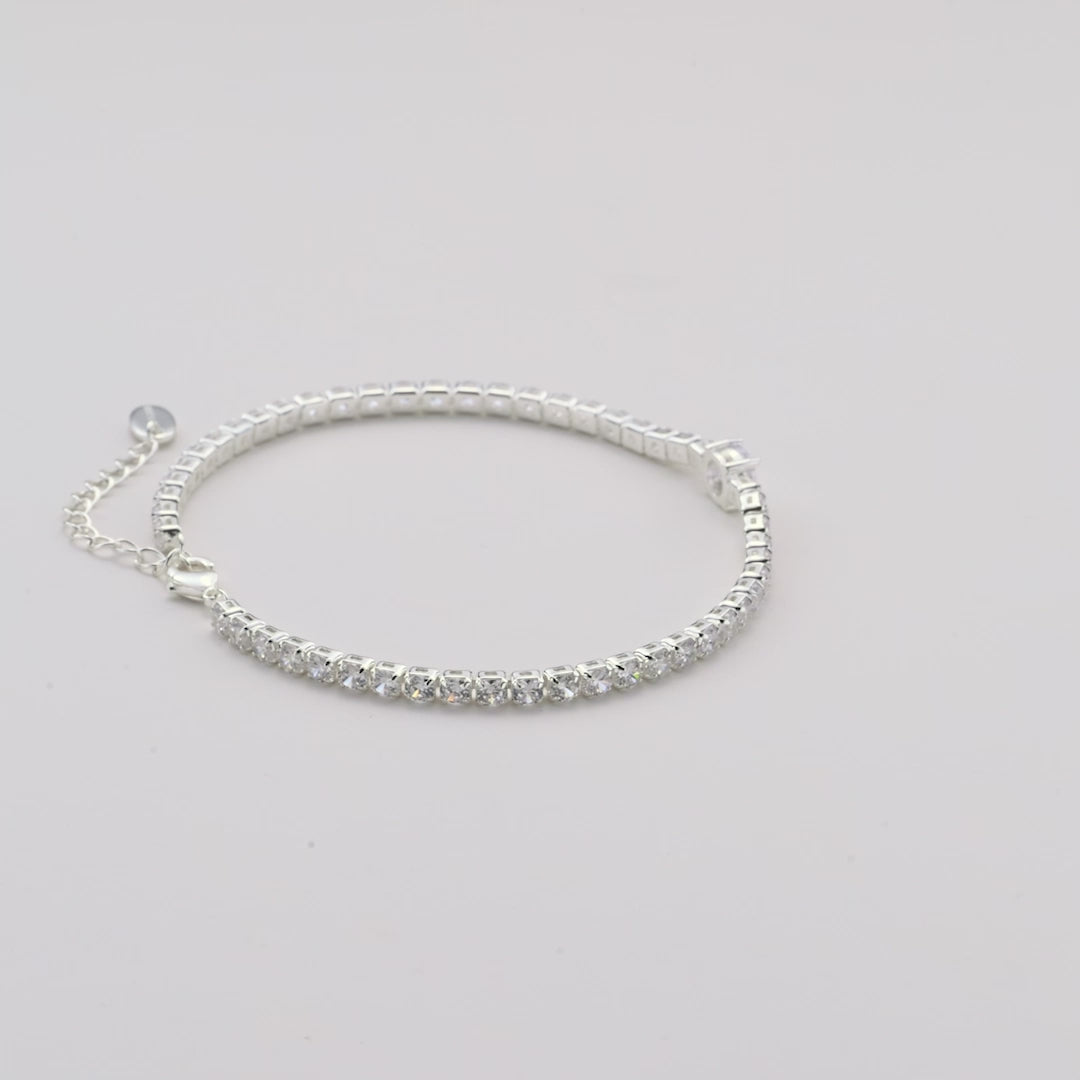 Round Solitaire Tennis Bracelet Created with Zircondia® Crystals Video