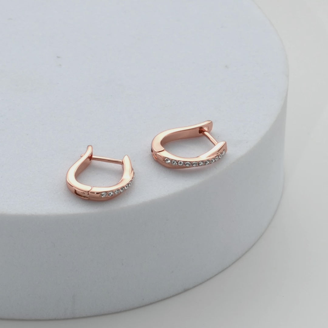 Rose Gold Plated Crossover Hoop Earrings Created with Zircondia® Crystals Video