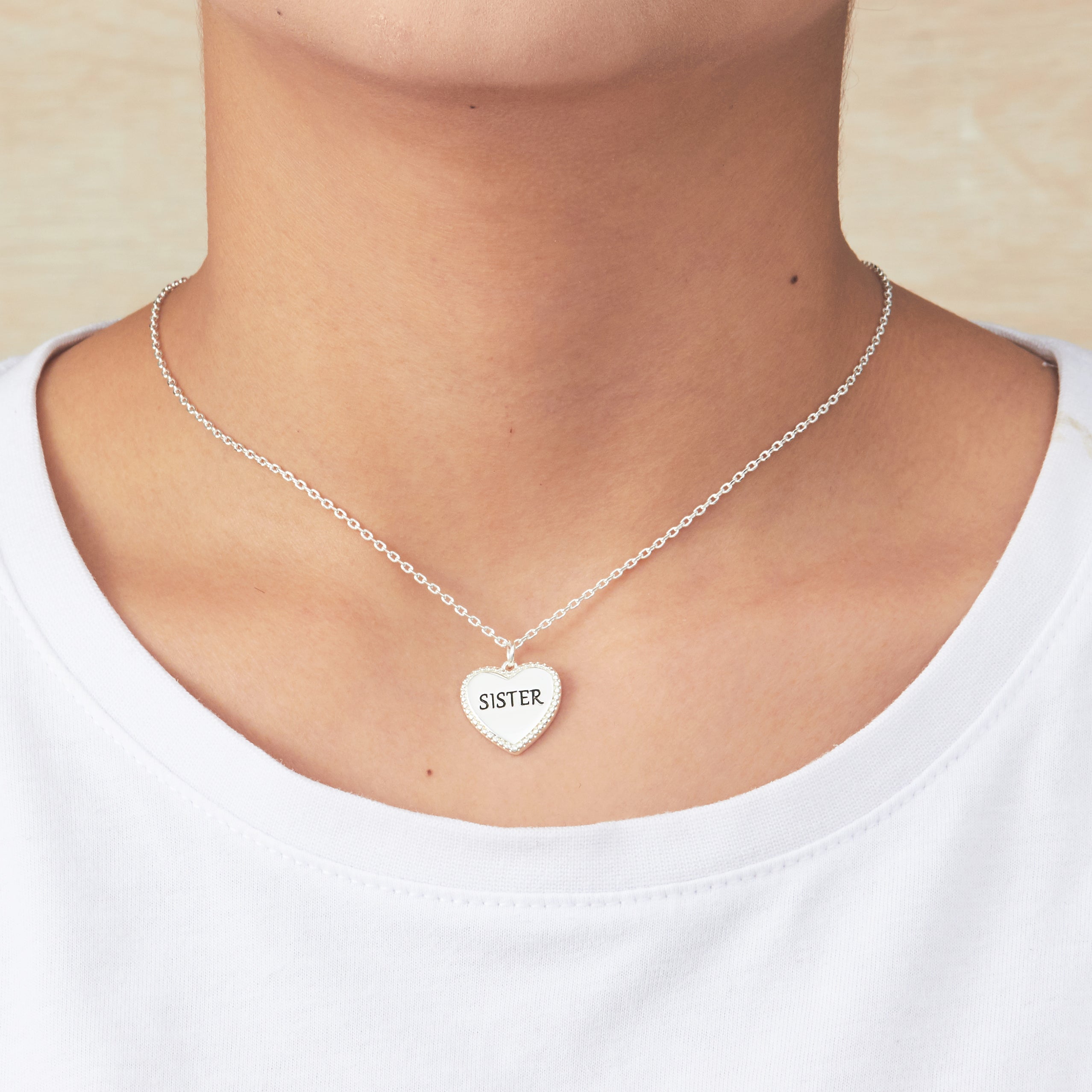 Silver Plated Filigree Heart Sister Necklace