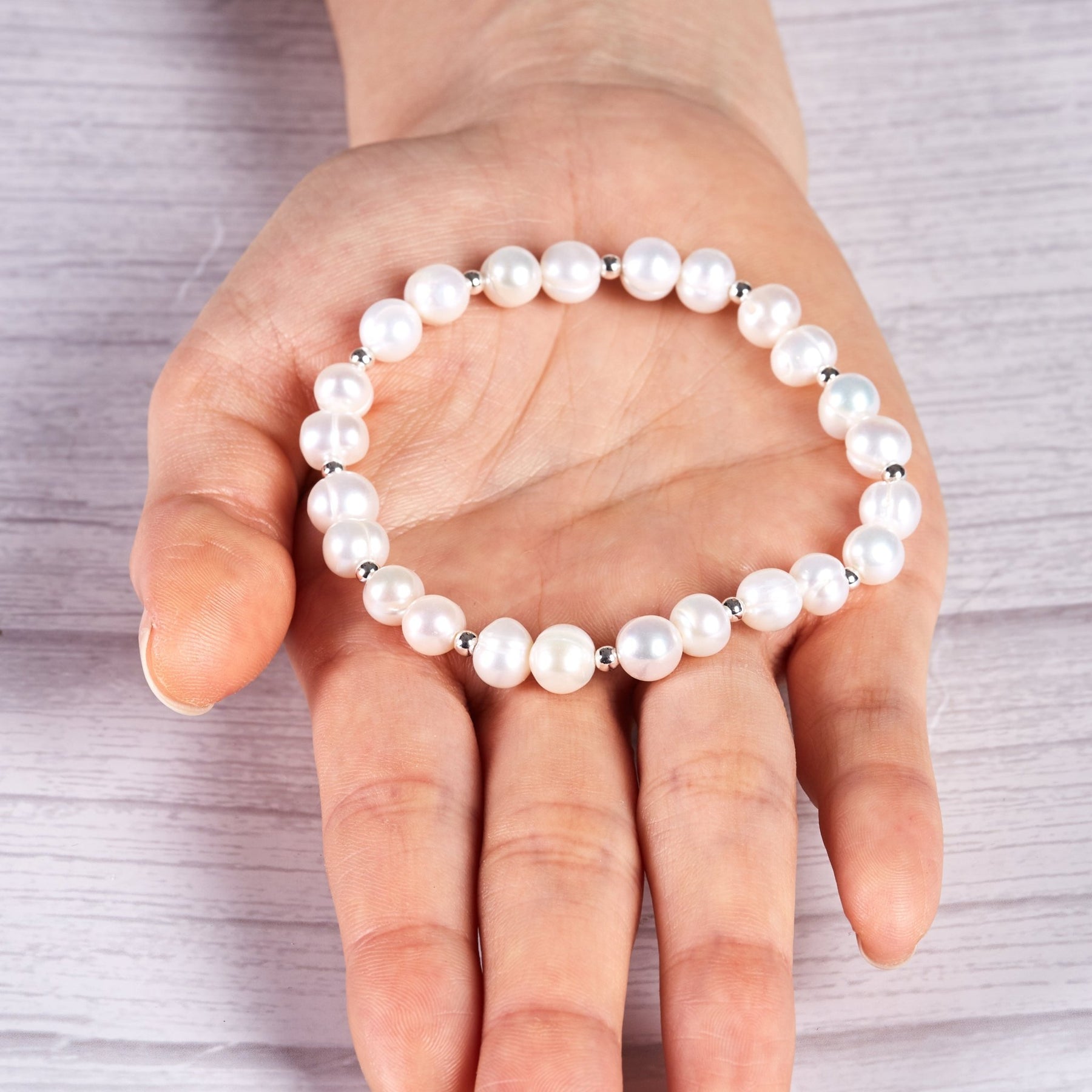 10-12mm White Edison Freshwater Pearl Stretch Bracelet – Silicone Rubber, 7 Inch, SR BGSJ