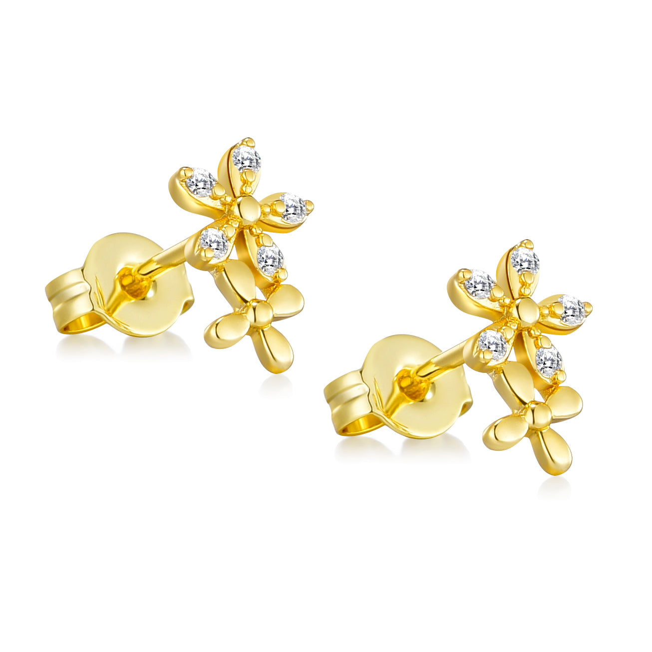 Gold Plated Flower Earrings Created with Zircondia® Crystals by Philip Jones Jewellery