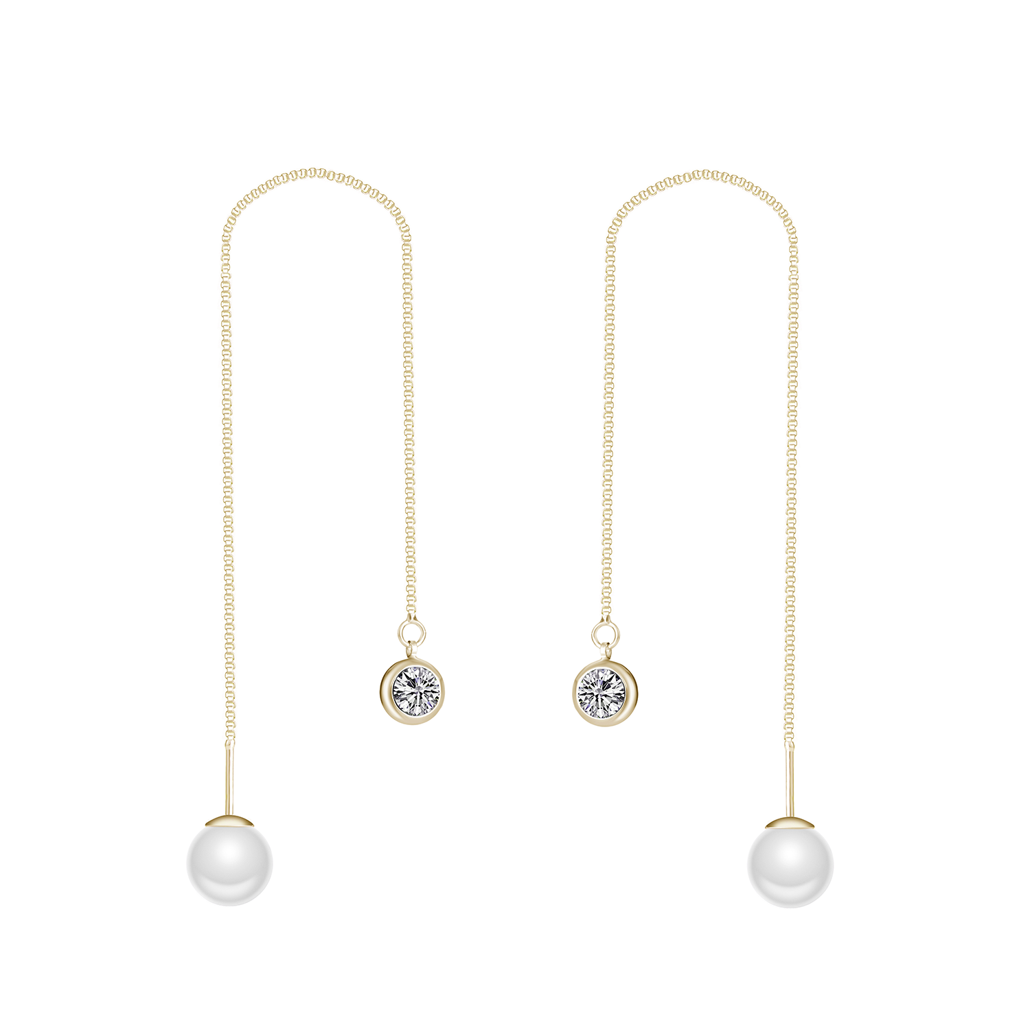 Gold Plated Pearl Thread Earrings Created with Zircondia® Crystals