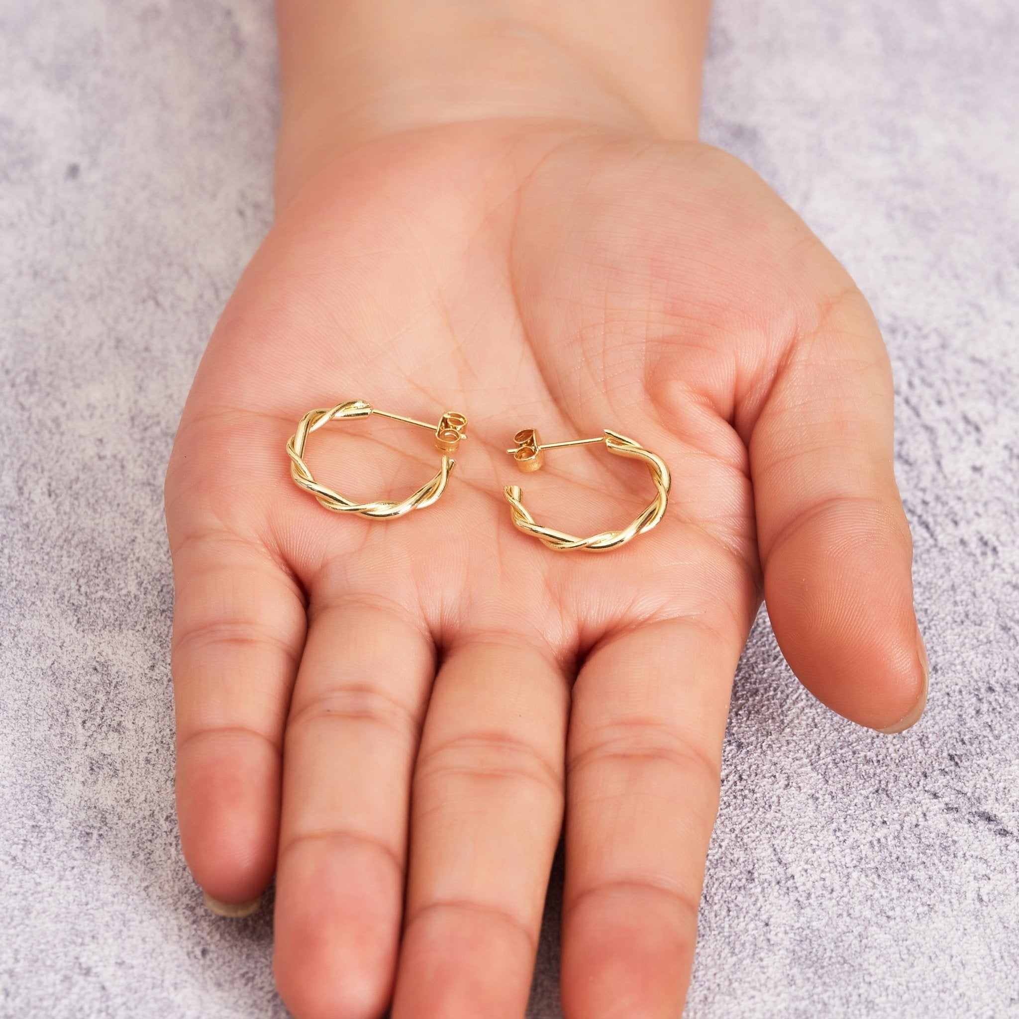 Gold Plated 20mm Twisted Hoop Earrings - Philip Jones Jewellery