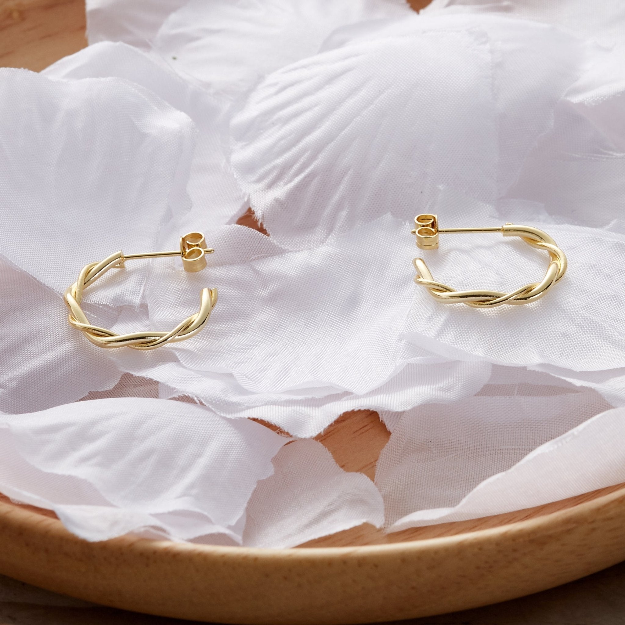 Gold Plated 20mm Twisted Hoop Earrings - Philip Jones Jewellery