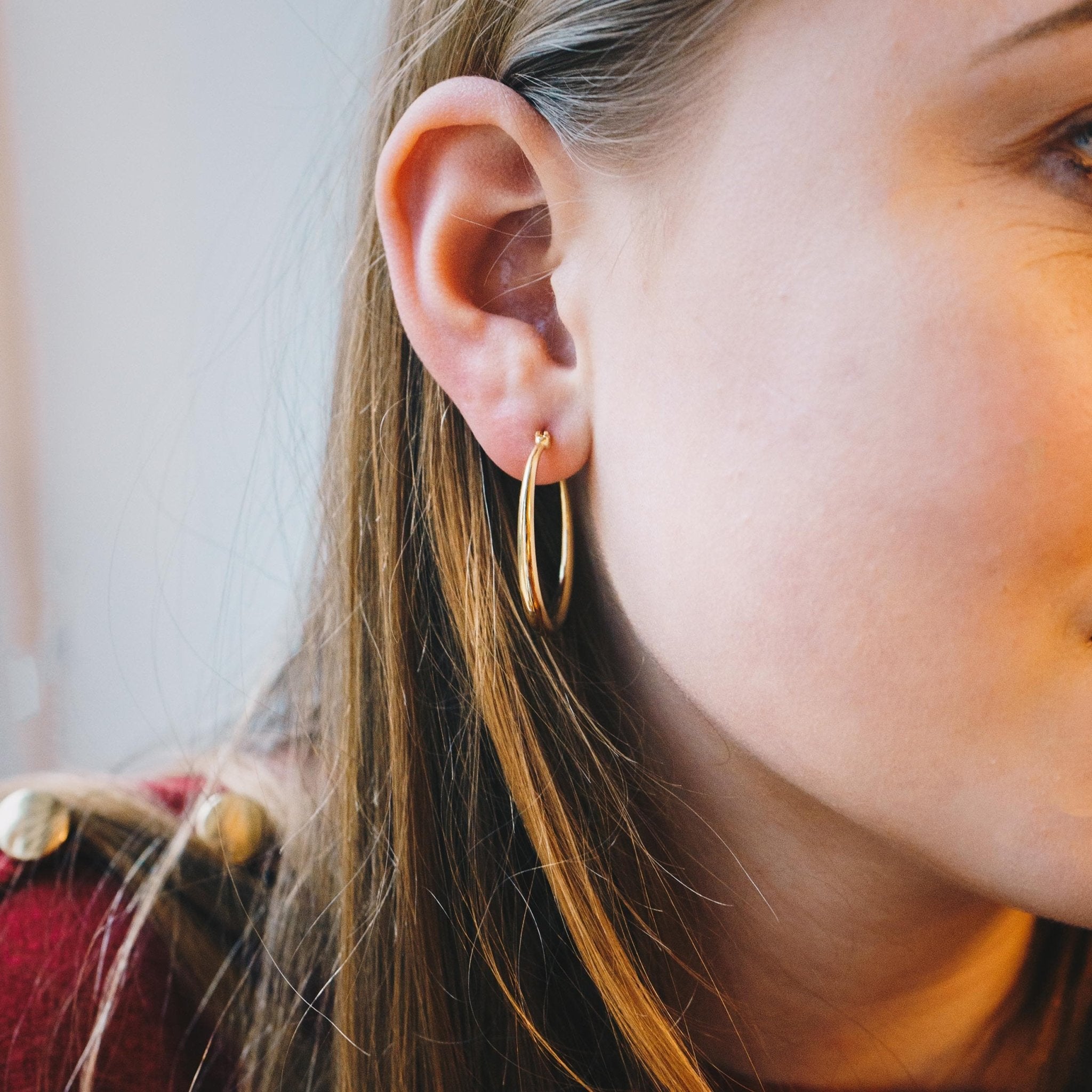 Gold Plated 30mm Hoop Earrings - Philip Jones Jewellery