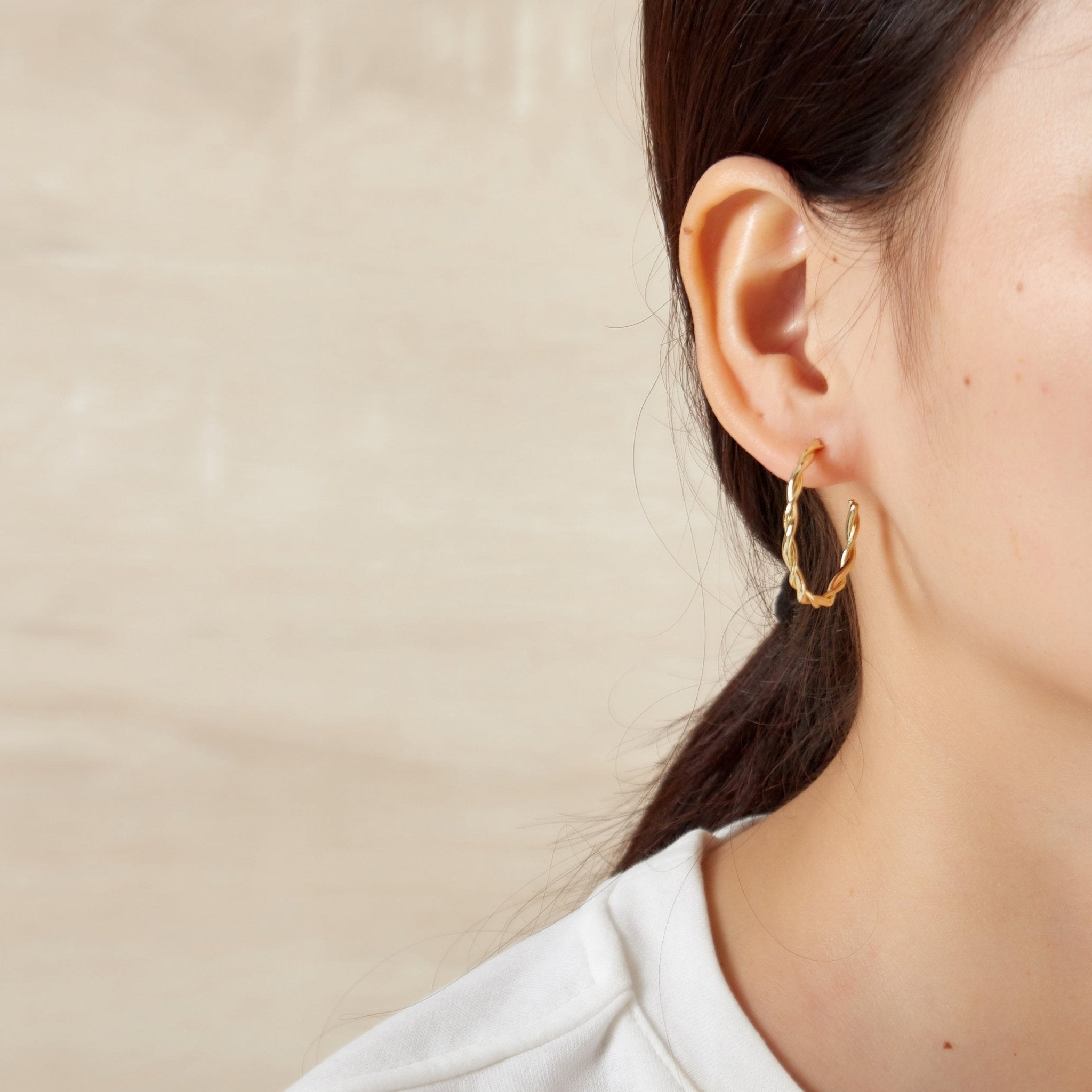 Gold Plated 30mm Twisted Hoop Earrings - Philip Jones Jewellery