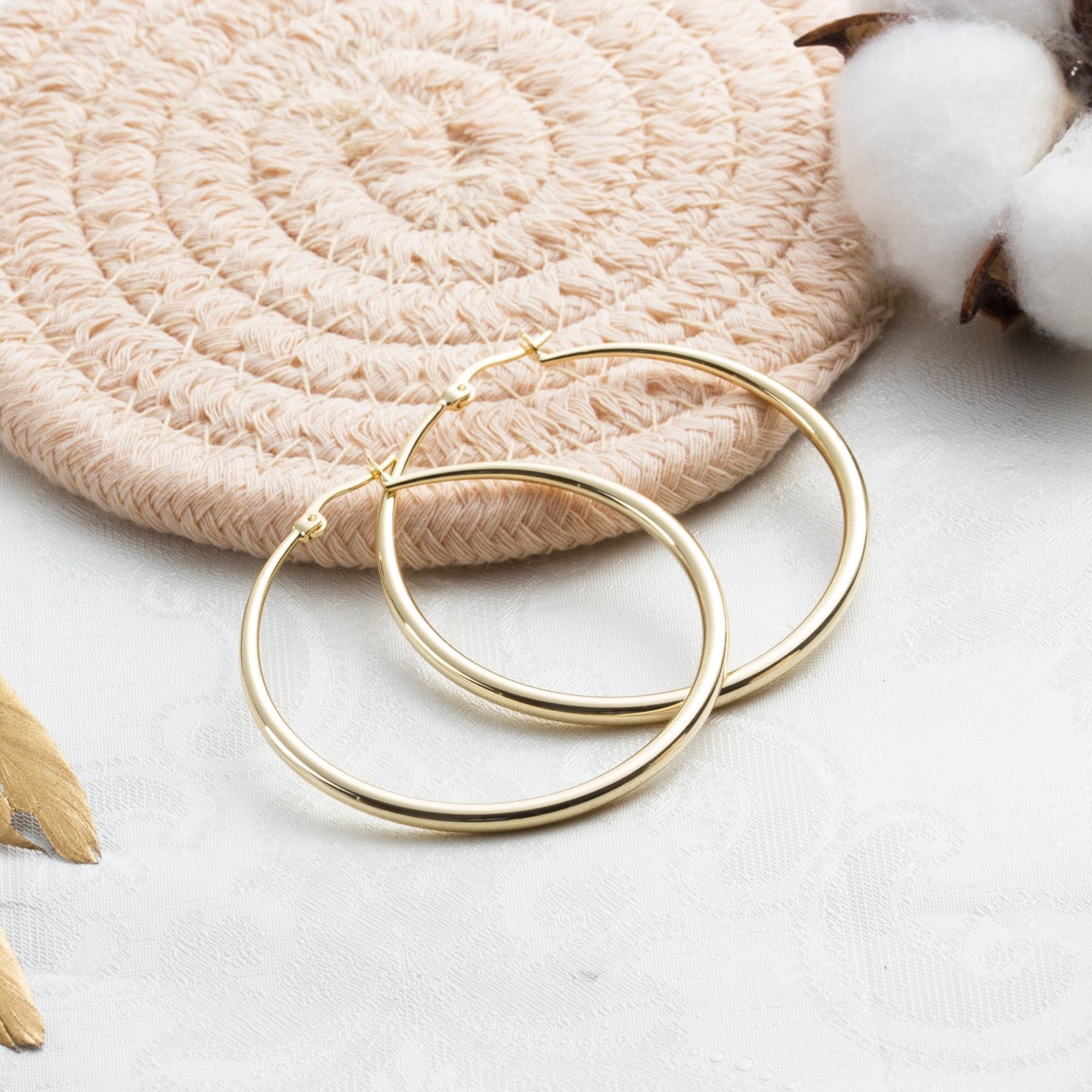 Gold Plated 50mm Hoop Earrings - Philip Jones Jewellery