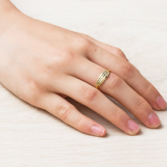 Gold Plated Adjustable Feather Ring - Philip Jones Jewellery
