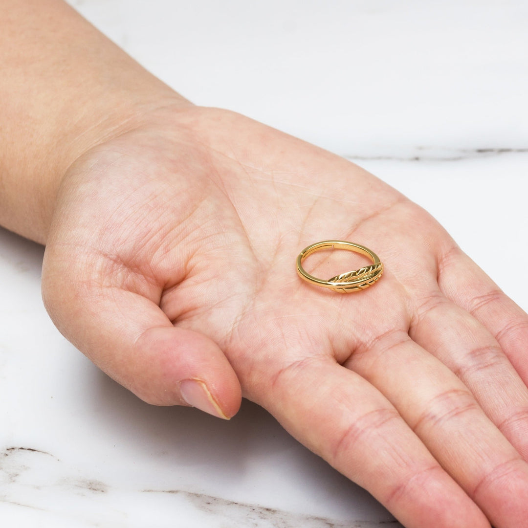 Gold Plated Adjustable Feather Ring - Philip Jones Jewellery