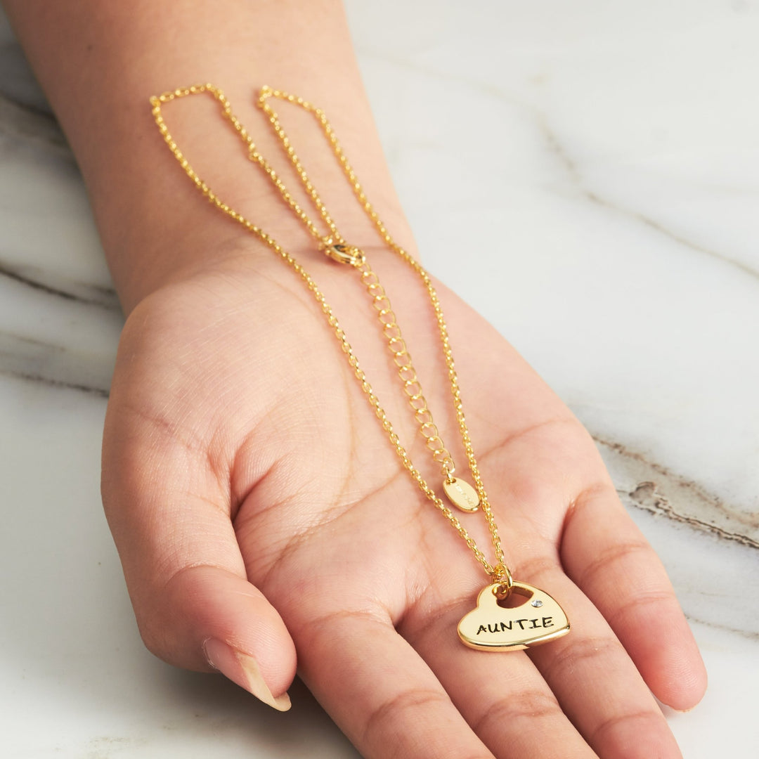 Gold Plated Auntie Heart Necklace Created with Zircondia® Crystals - Philip Jones Jewellery