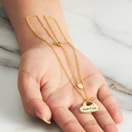 Gold Plated Auntie Heart Necklace Created with Zircondia® Crystals - Philip Jones Jewellery