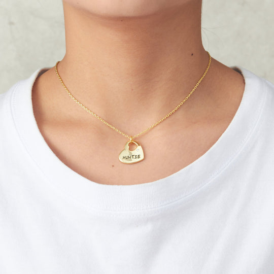 Gold Plated Auntie Heart Necklace Created with Zircondia® Crystals - Philip Jones Jewellery