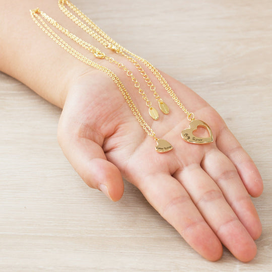 Gold Plated Big Sister and Little Sister Necklace Set - Philip Jones Jewellery