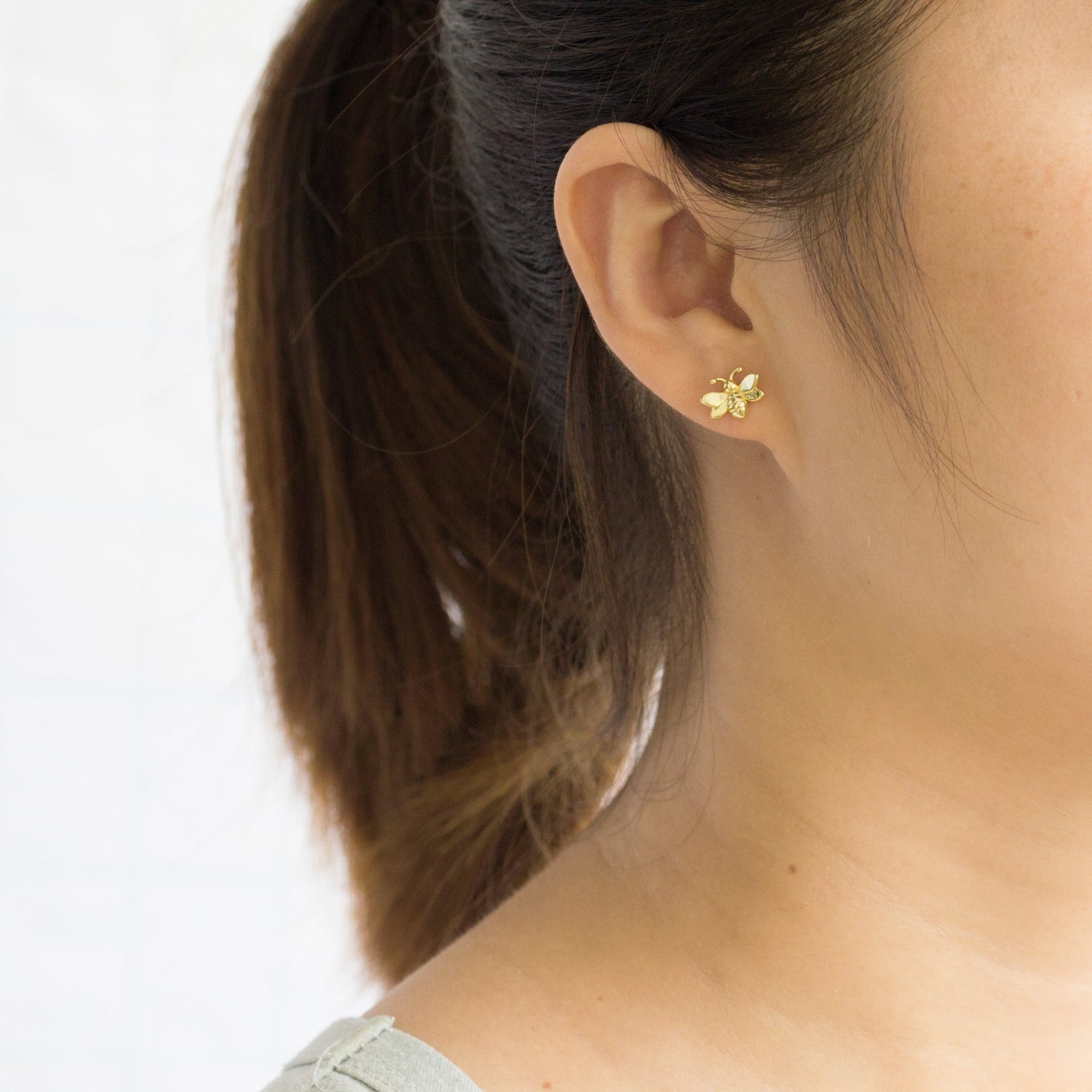 Gold Plated Bumble Bee Earrings - Philip Jones Jewellery