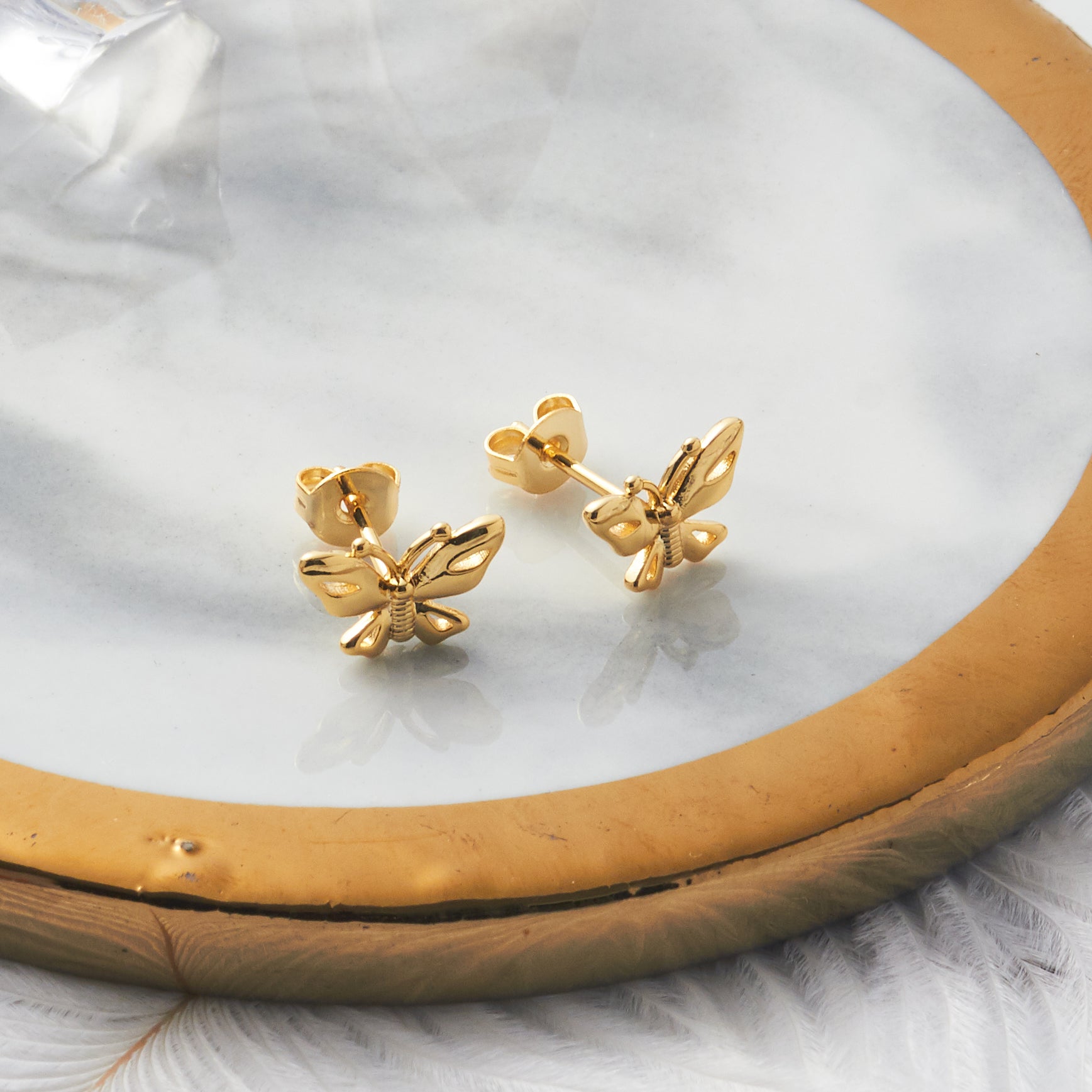 Gold Plated Butterfly Stud Earrings - Philip Jones Jewellery