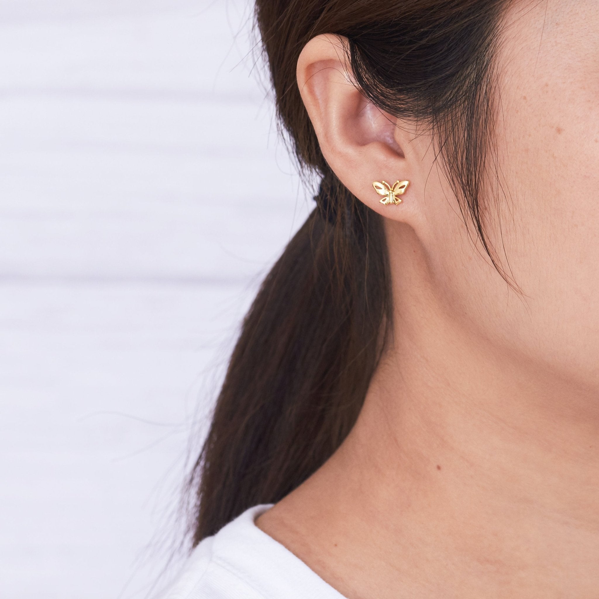 Gold Plated Butterfly Stud Earrings - Philip Jones Jewellery