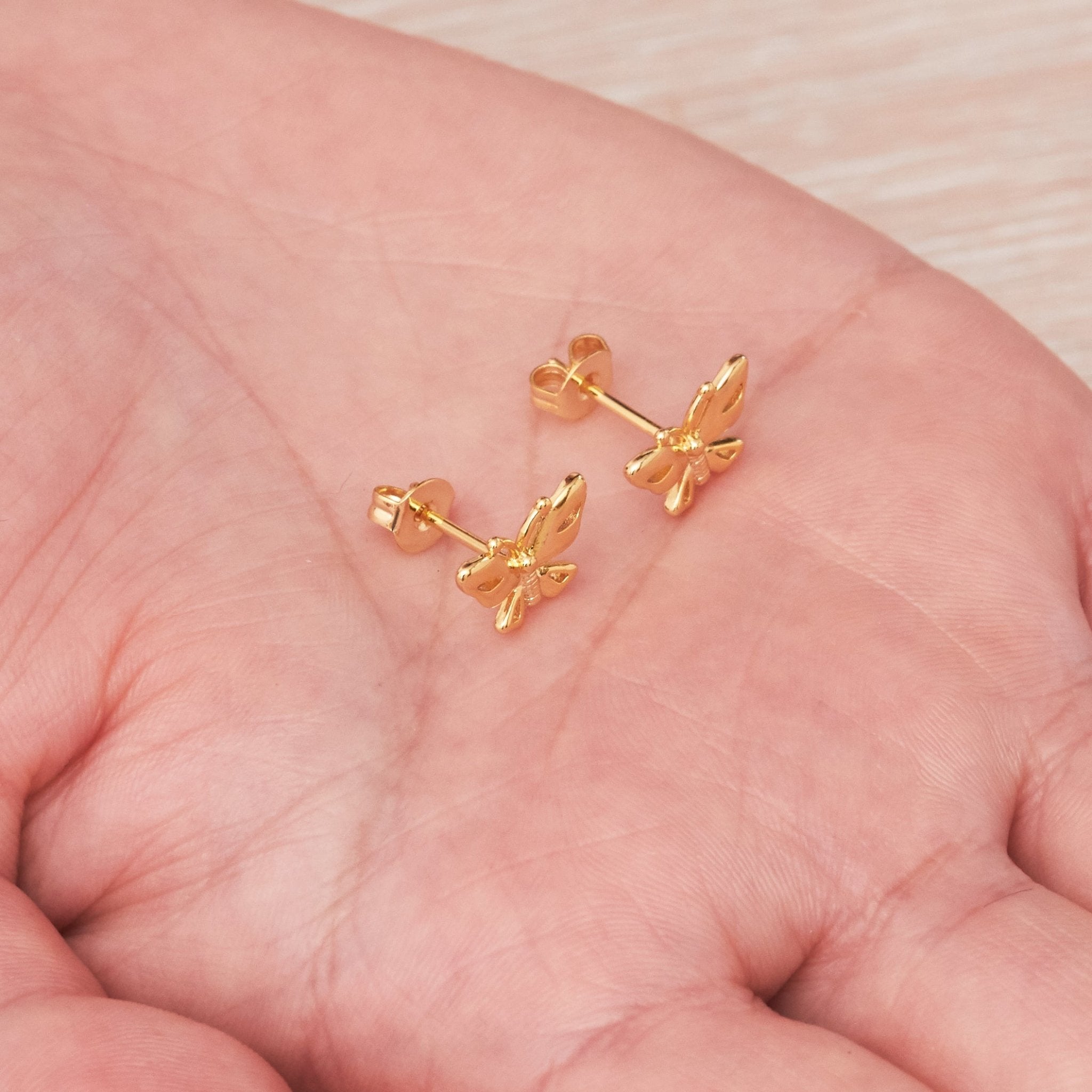 Gold Plated Butterfly Stud Earrings - Philip Jones Jewellery