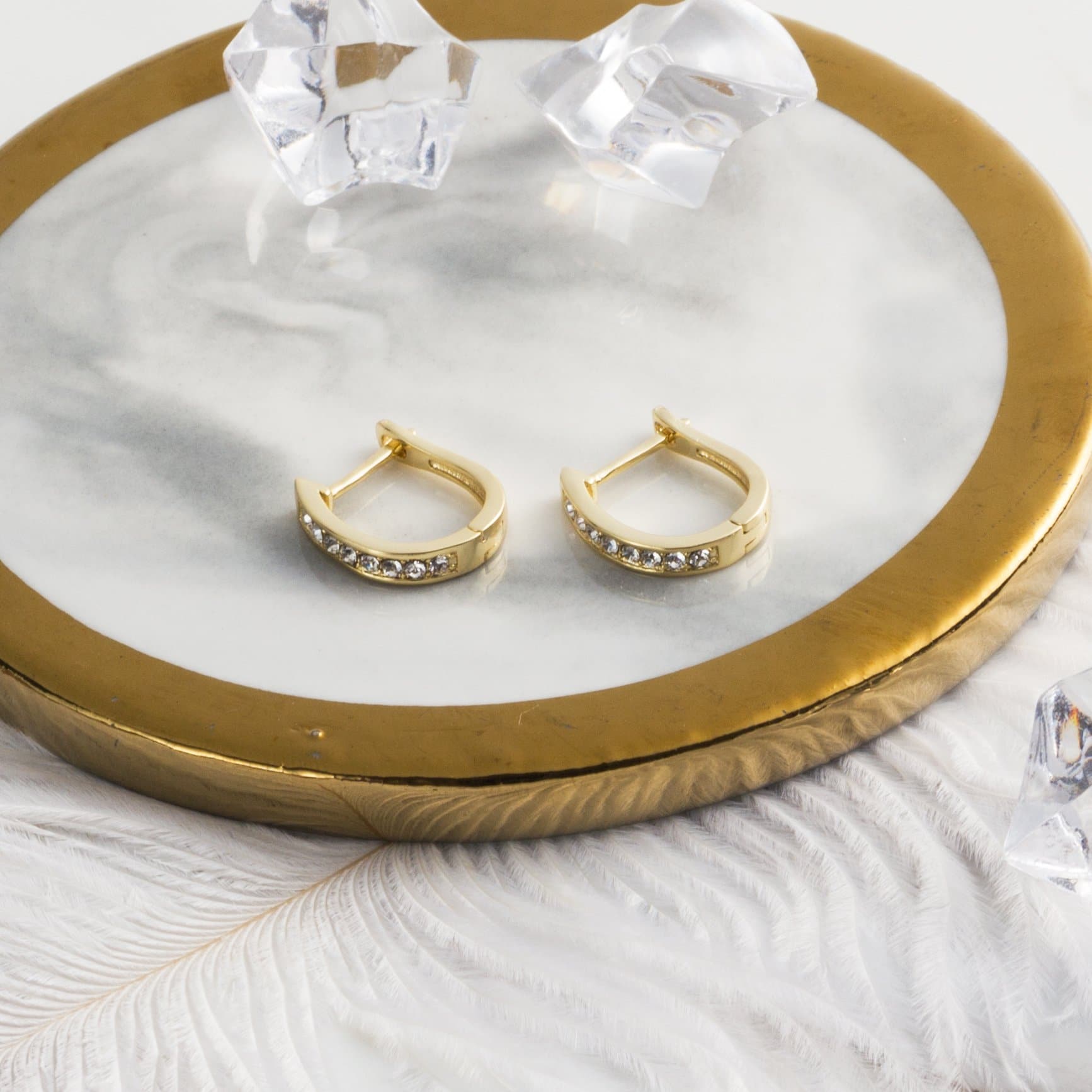 Gold Plated Channel Set Hoop Earrings Created with Zircondia® Crystals - Philip Jones Jewellery